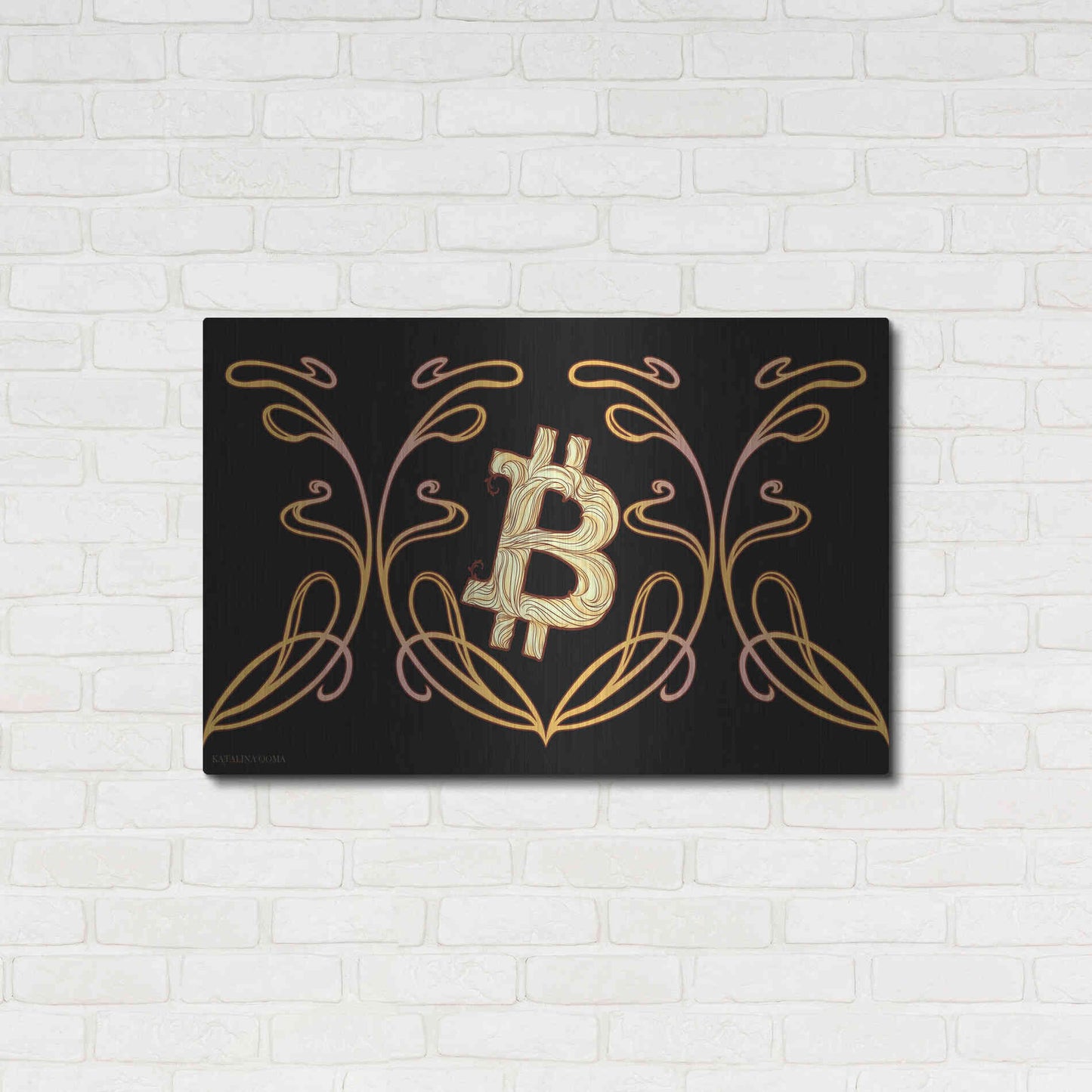 Luxe Metal Art 'Art Nouveau Bitcoin Gold' by Katalina, Metal Wall Art,36x24