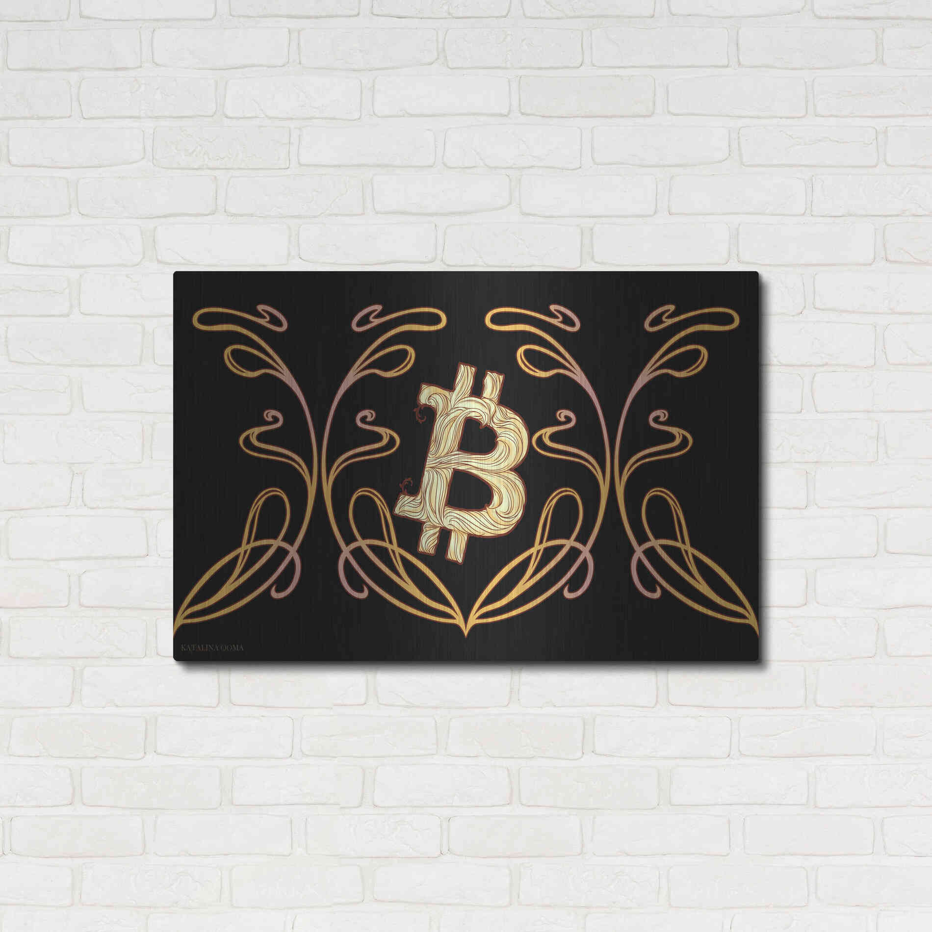 Luxe Metal Art 'Art Nouveau Bitcoin Gold' by Katalina, Metal Wall Art,36x24
