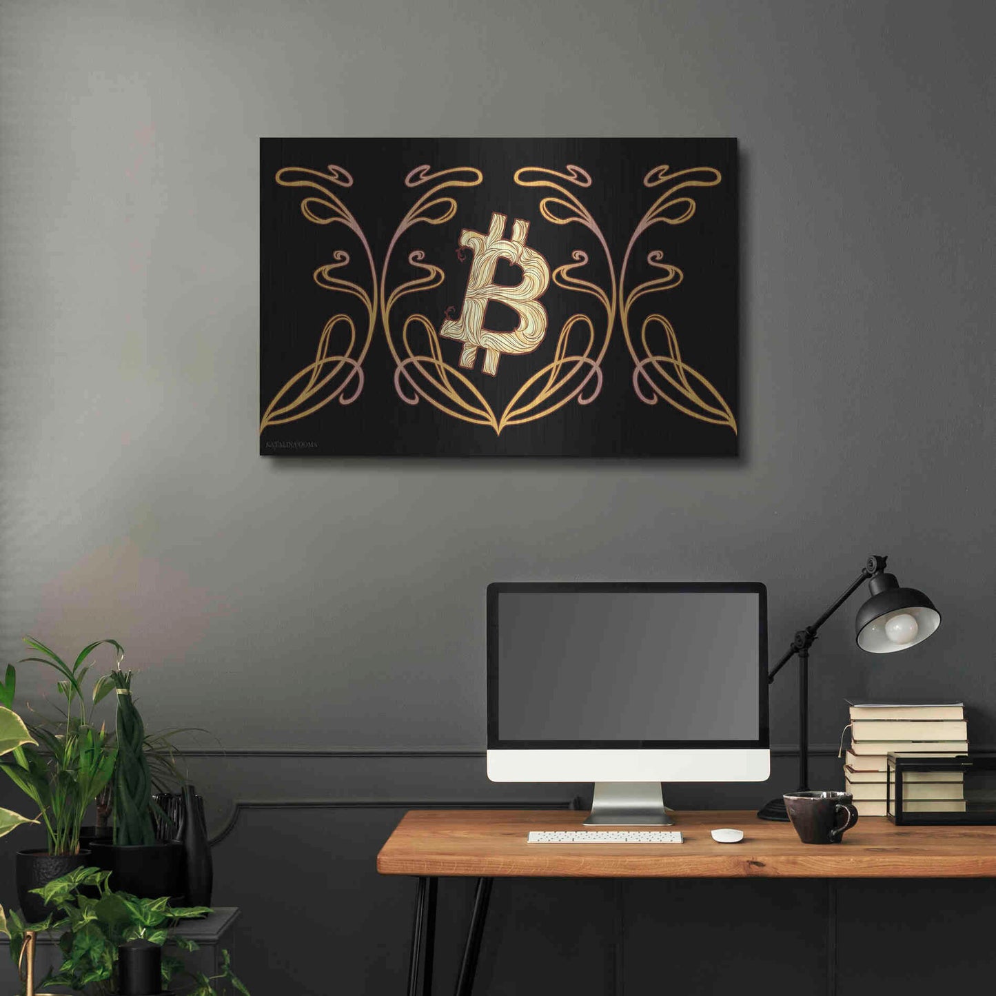 Luxe Metal Art 'Art Nouveau Bitcoin Gold' by Katalina, Metal Wall Art,36x24