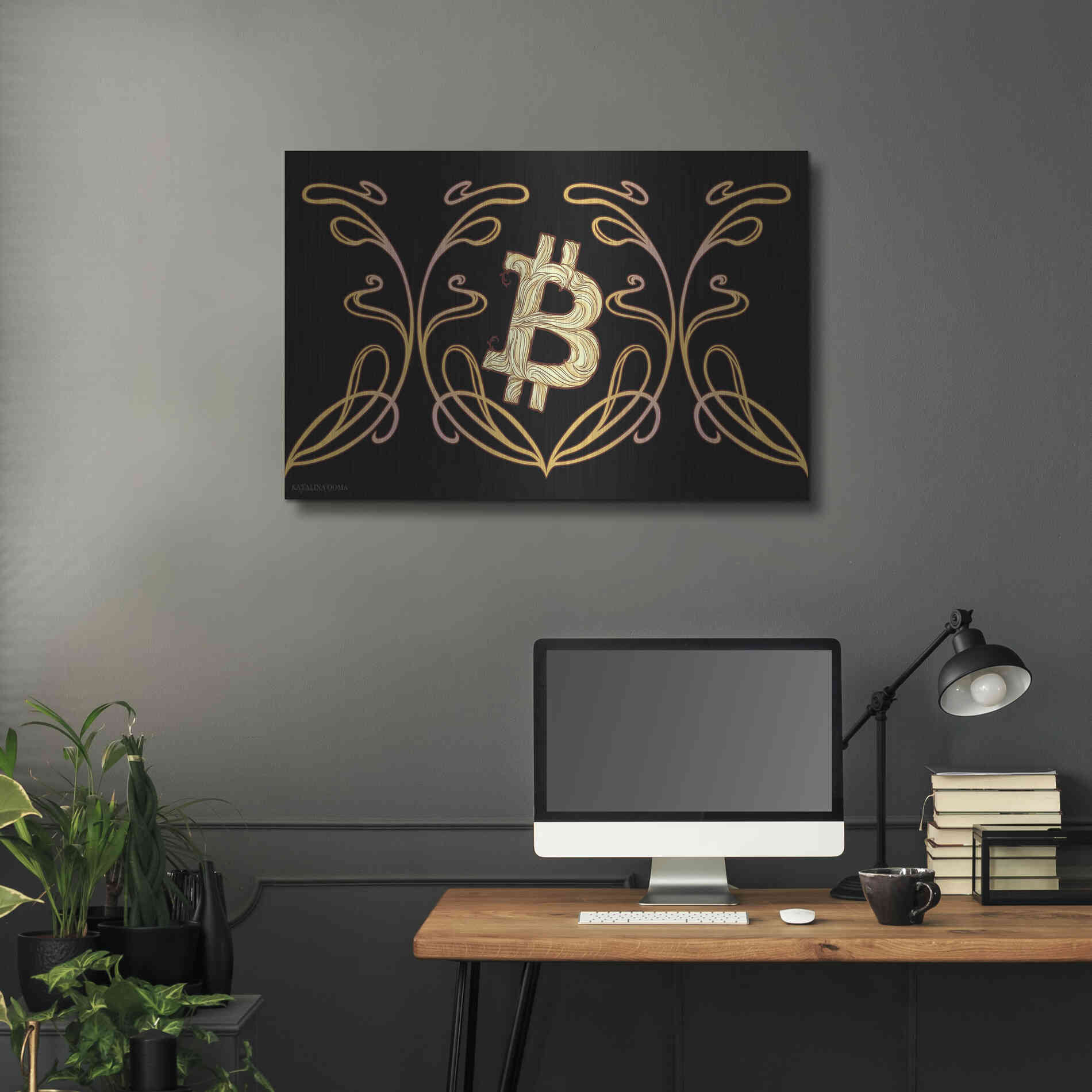 Luxe Metal Art 'Art Nouveau Bitcoin Gold' by Katalina, Metal Wall Art,36x24