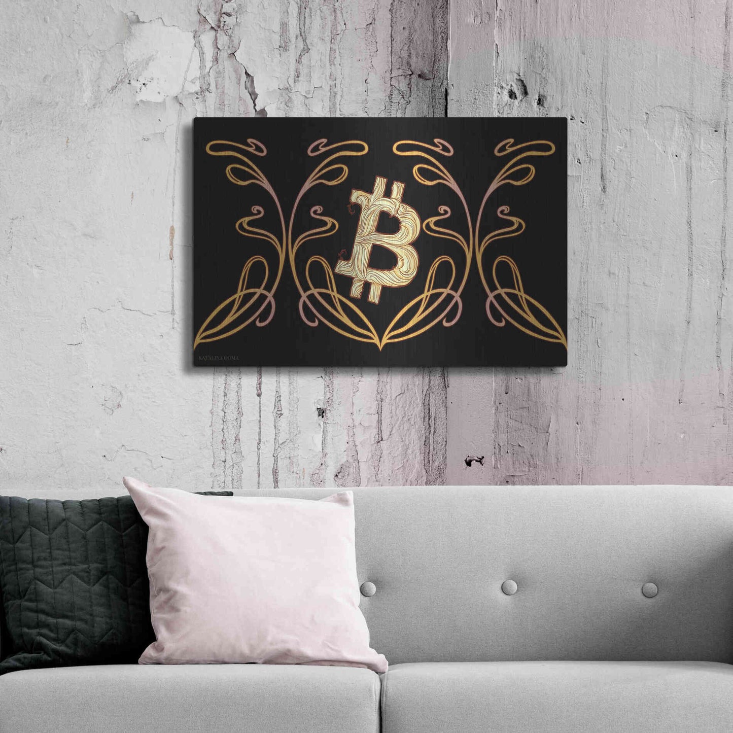 Luxe Metal Art 'Art Nouveau Bitcoin Gold' by Katalina, Metal Wall Art,36x24
