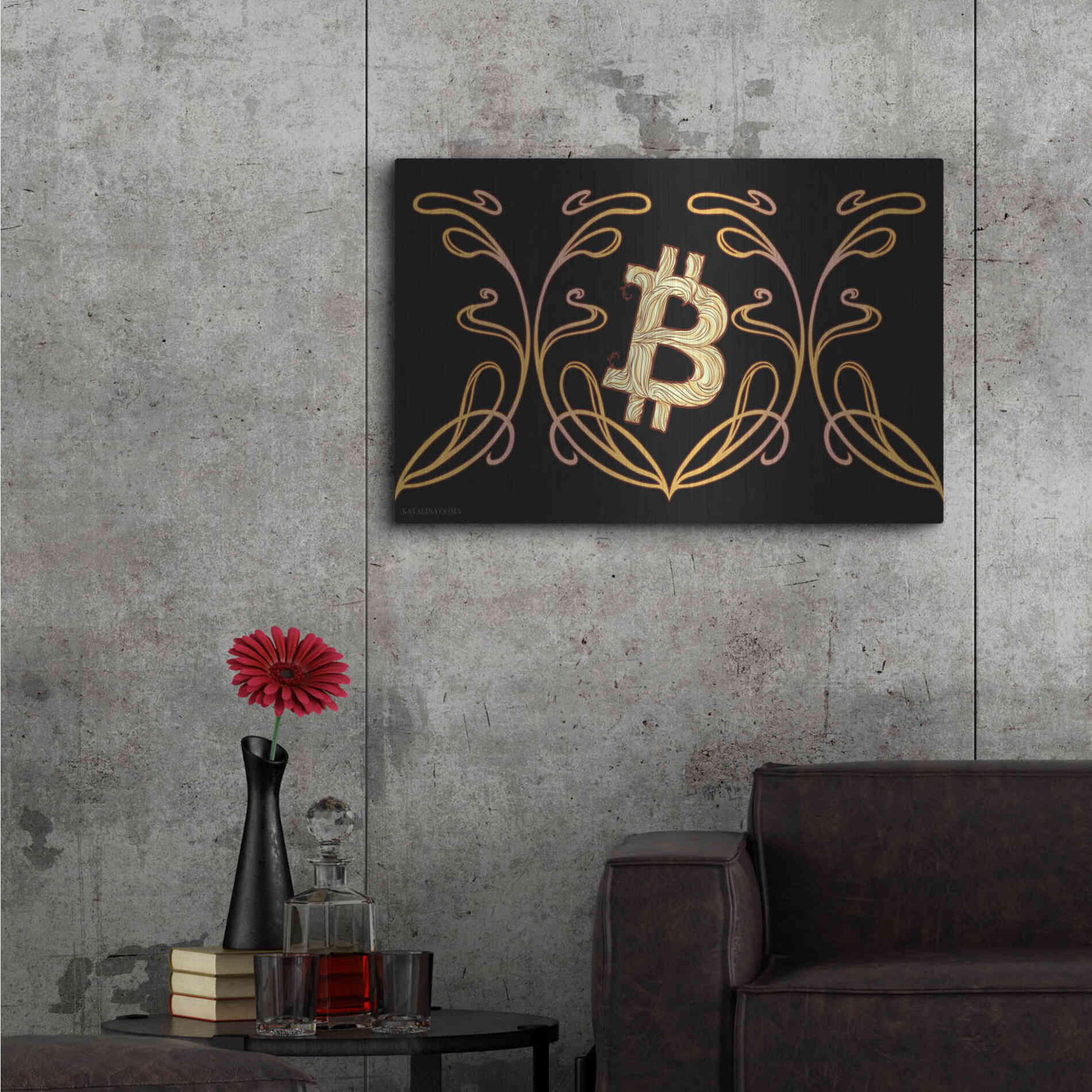 Luxe Metal Art 'Art Nouveau Bitcoin Gold' by Katalina, Metal Wall Art,36x24