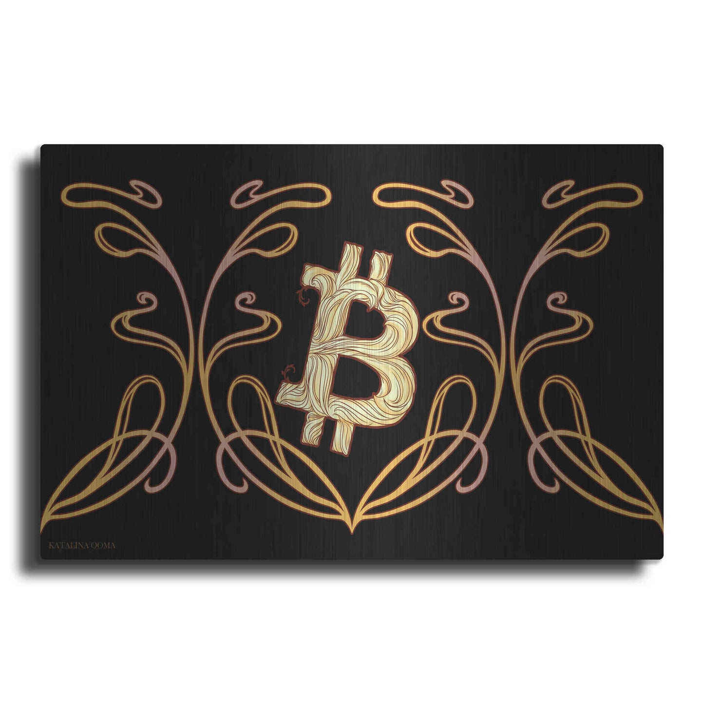Luxe Metal Art 'Art Nouveau Bitcoin Gold' by Katalina, Metal Wall Art