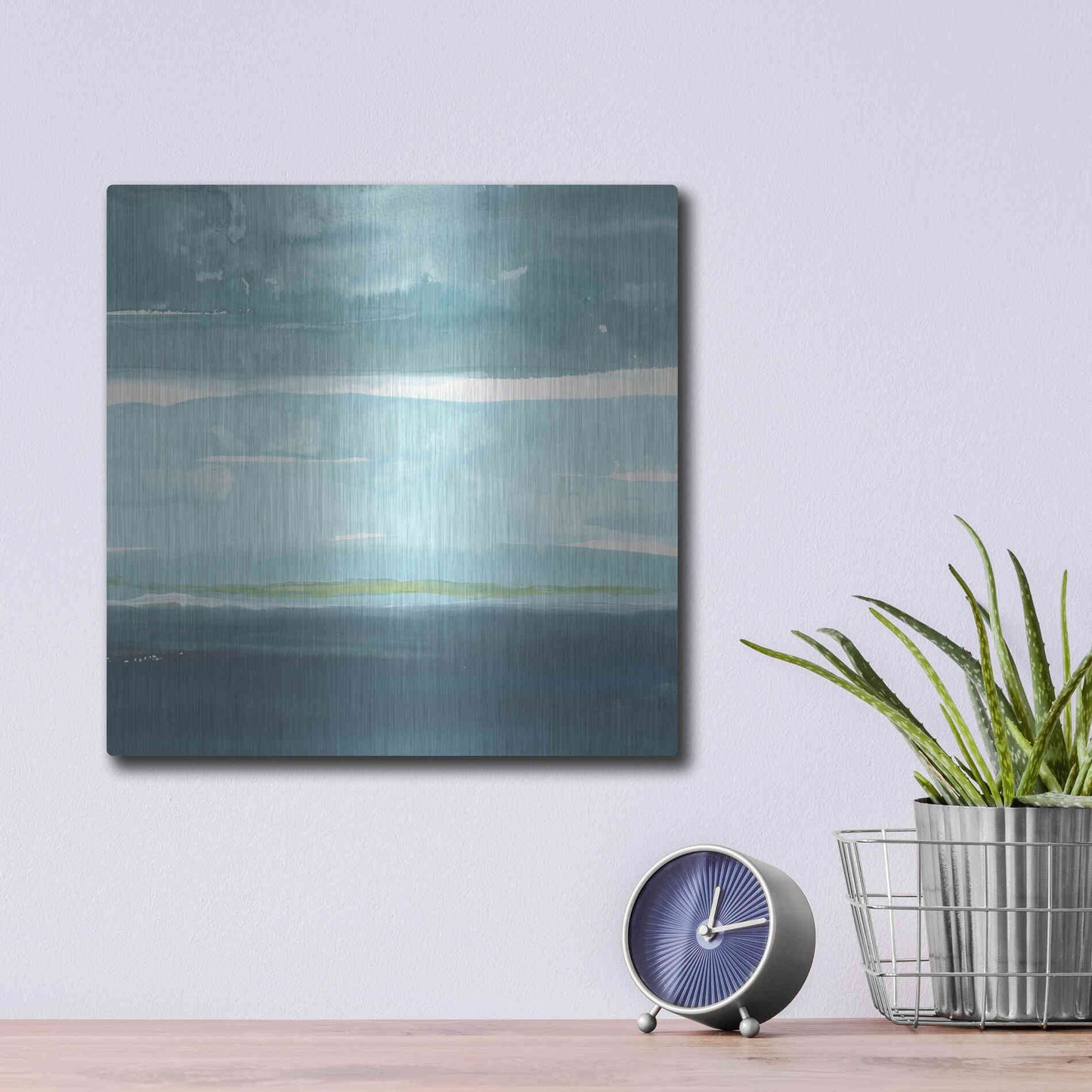 Luxe Metal Art 'Teal Horizon II' by Rob Delamater, Metal Wall Art,12x12