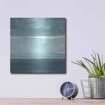 Luxe Metal Art 'Teal Horizon II' by Rob Delamater, Metal Wall Art,12x12