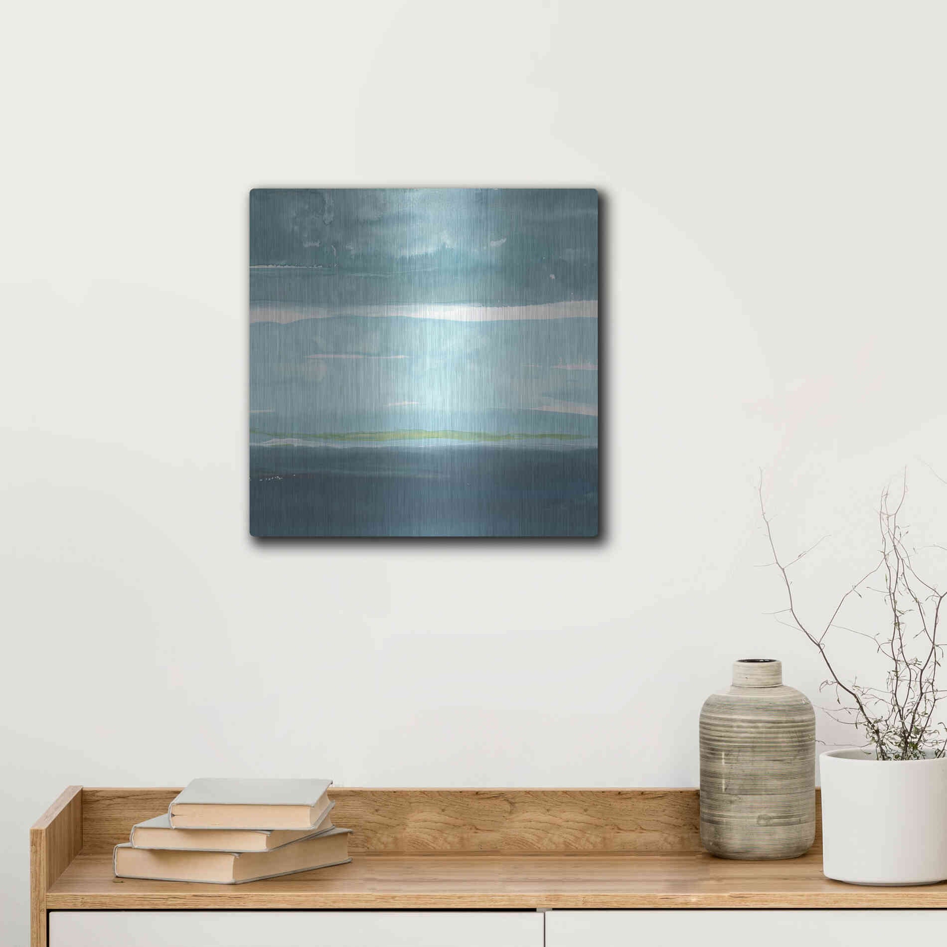 Luxe Metal Art 'Teal Horizon II' by Rob Delamater, Metal Wall Art,12x12