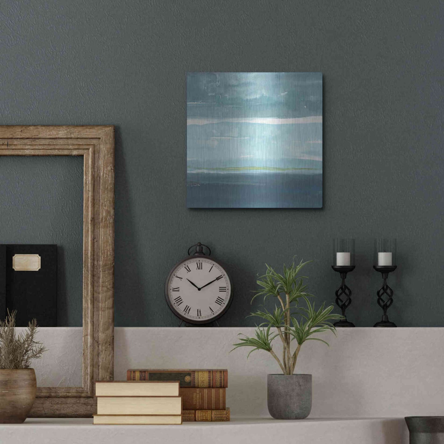 Luxe Metal Art 'Teal Horizon II' by Rob Delamater, Metal Wall Art,12x12