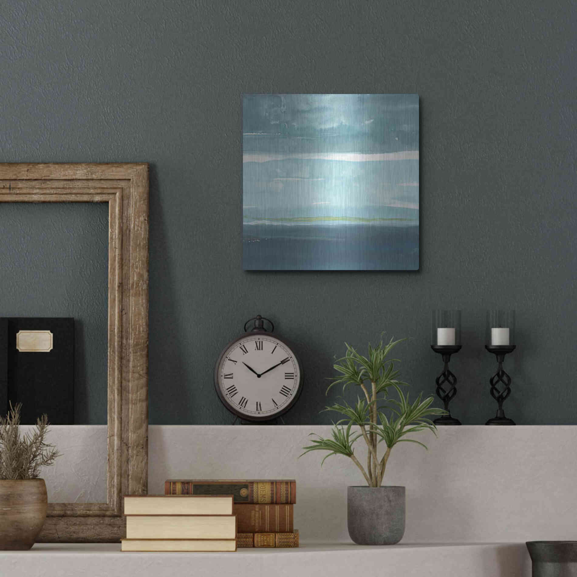 Luxe Metal Art 'Teal Horizon II' by Rob Delamater, Metal Wall Art,12x12