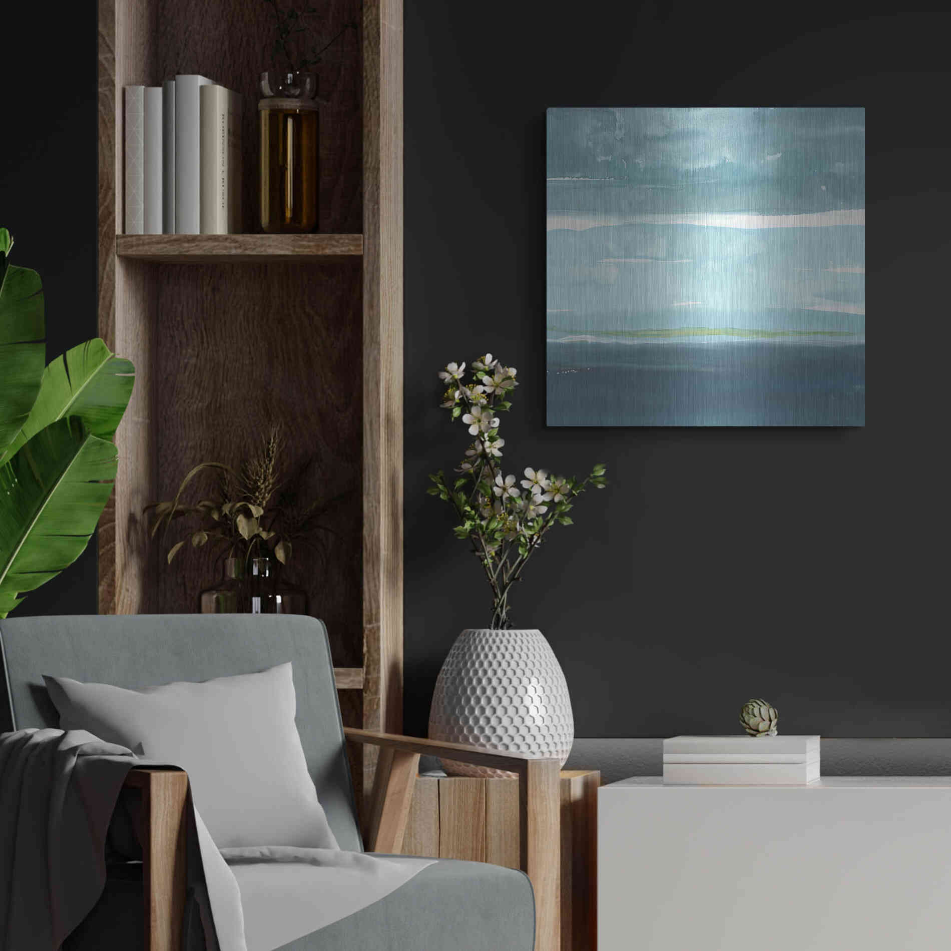 Luxe Metal Art 'Teal Horizon II' by Rob Delamater, Metal Wall Art,24x24