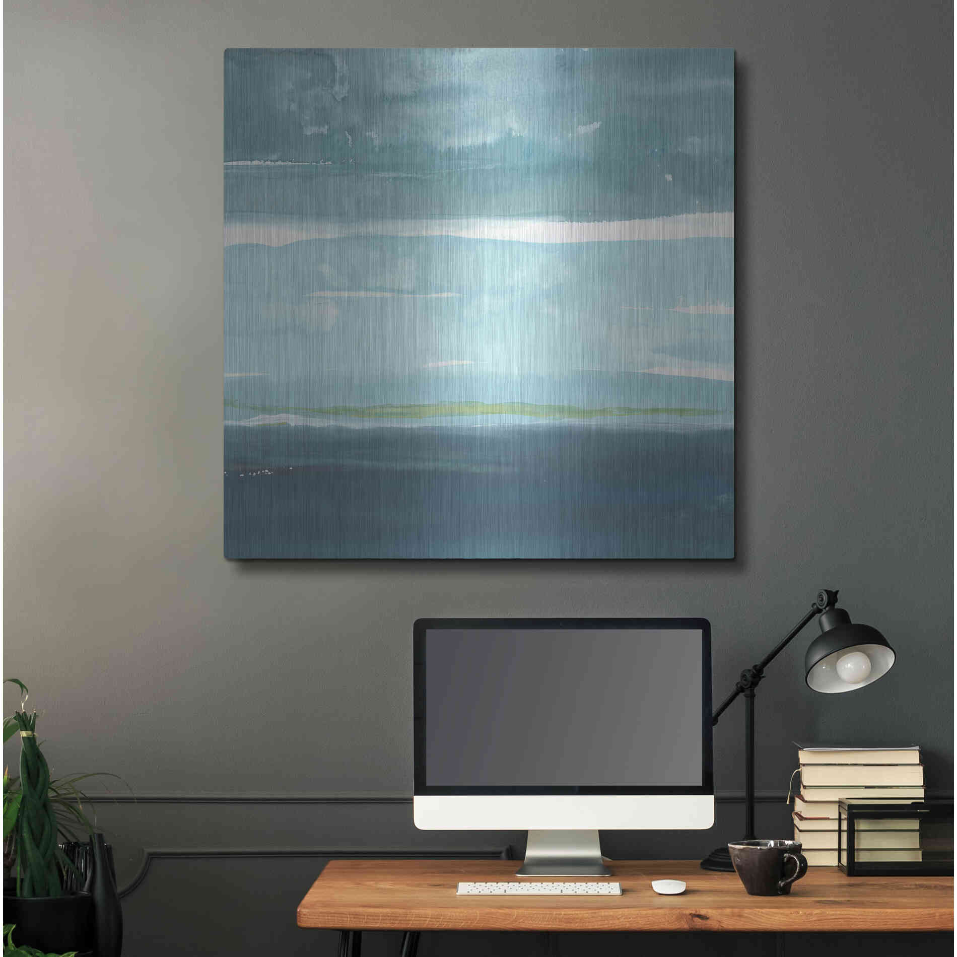 Luxe Metal Art 'Teal Horizon II' by Rob Delamater, Metal Wall Art,36x36