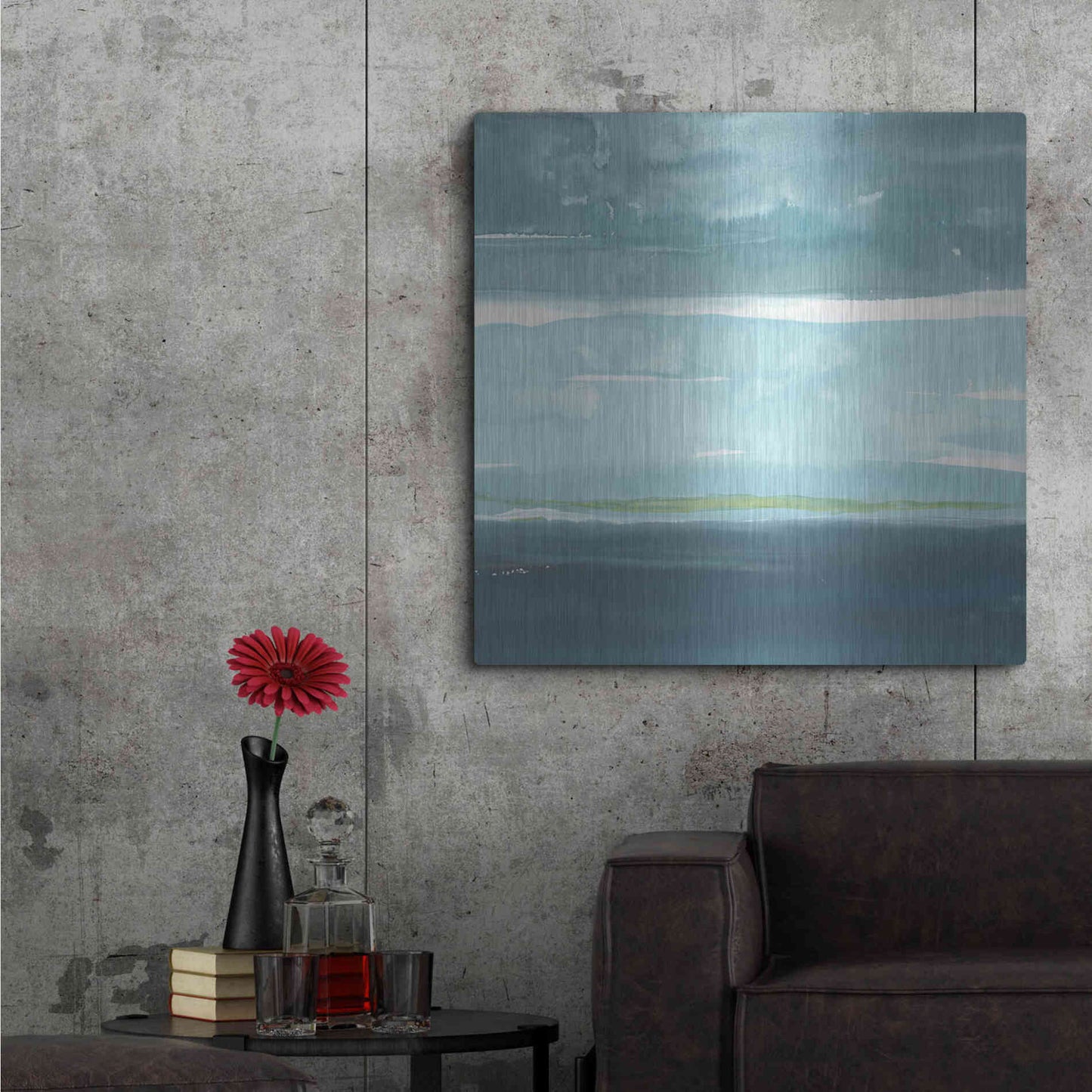 Luxe Metal Art 'Teal Horizon II' by Rob Delamater, Metal Wall Art,36x36
