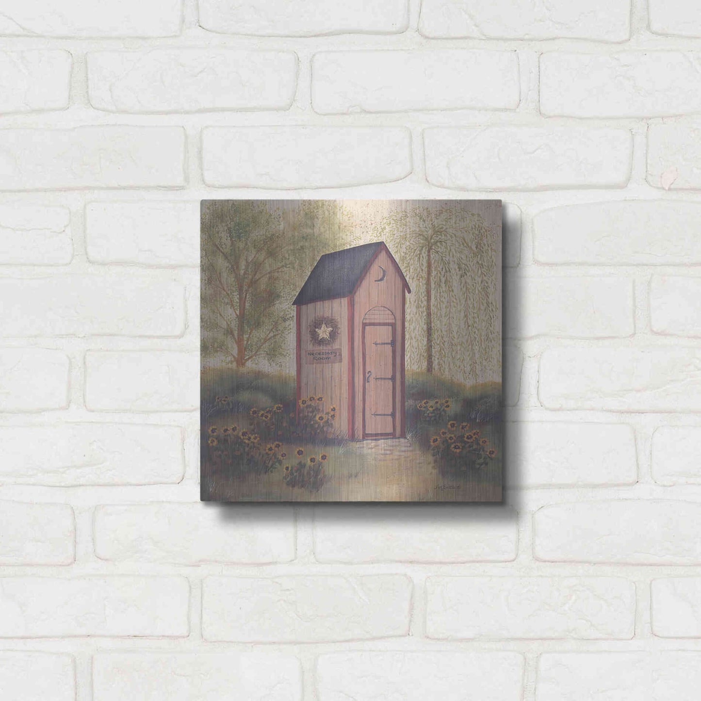 Luxe Metal Art 'Folk Art Outhouse I' by Pam Britton, Metal Wall Art,12x12