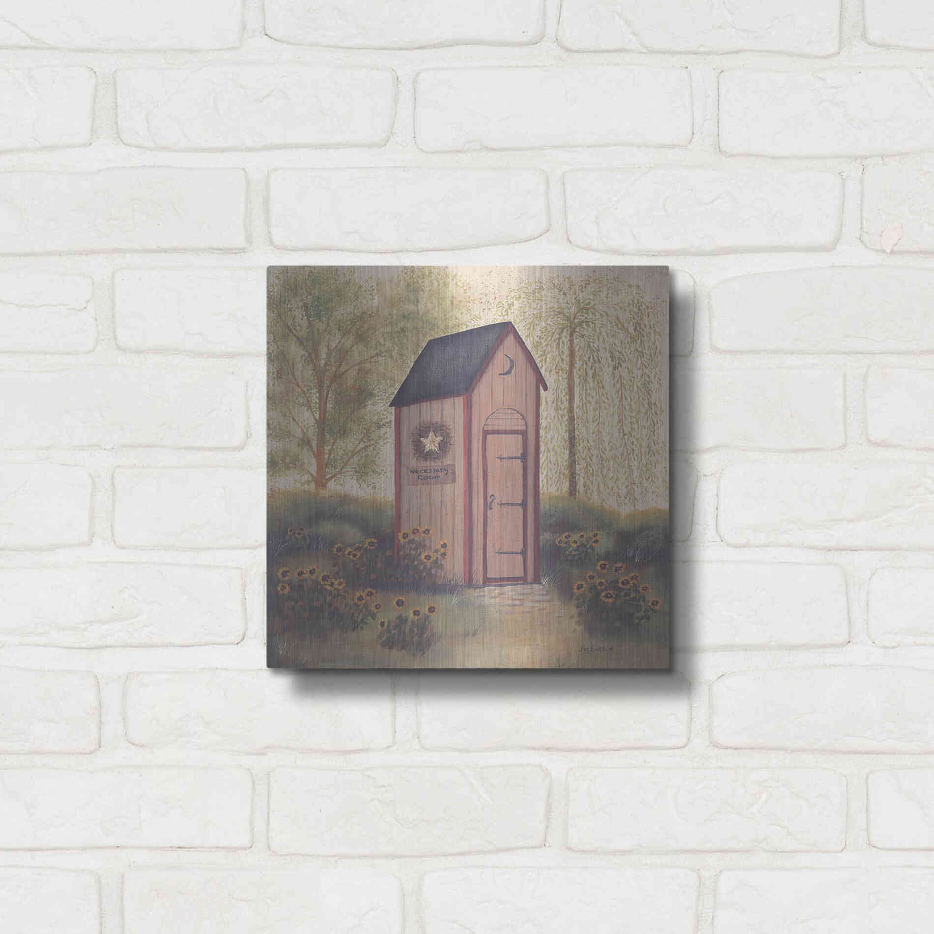 Luxe Metal Art 'Folk Art Outhouse I' by Pam Britton, Metal Wall Art,12x12