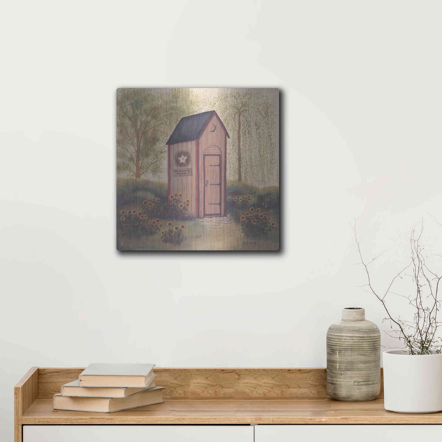 Luxe Metal Art 'Folk Art Outhouse I' by Pam Britton, Metal Wall Art,12x12