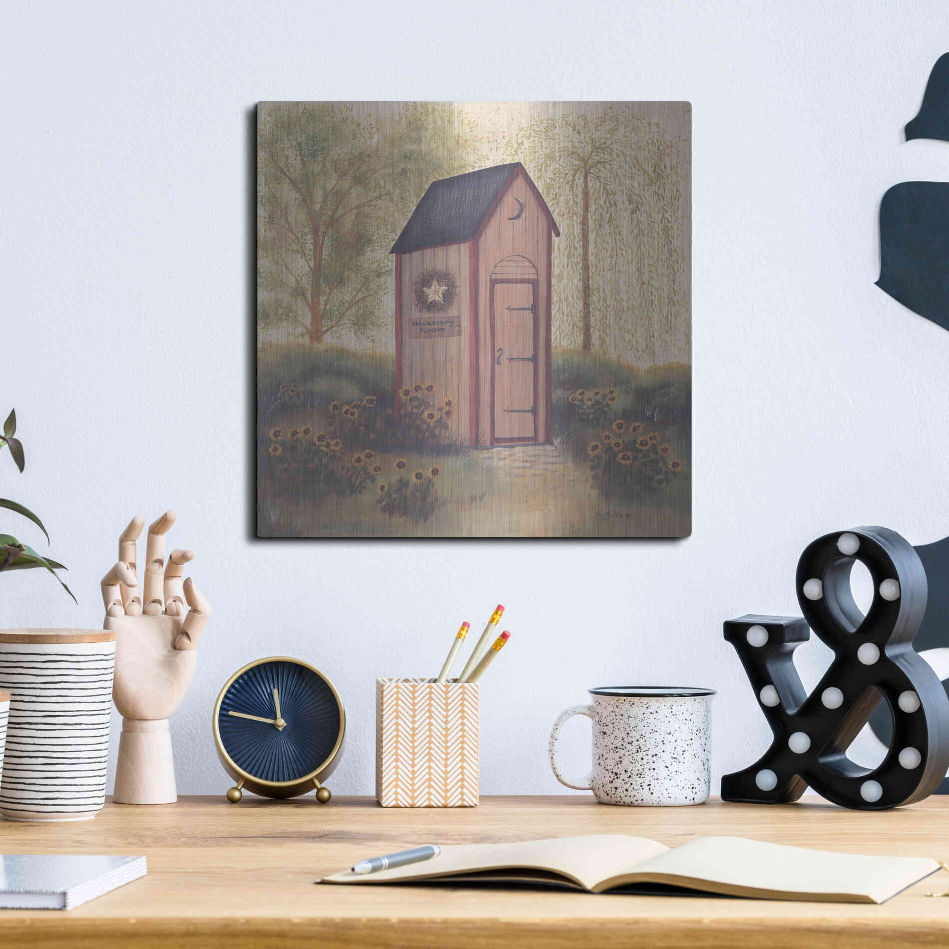 Luxe Metal Art 'Folk Art Outhouse I' by Pam Britton, Metal Wall Art,12x12