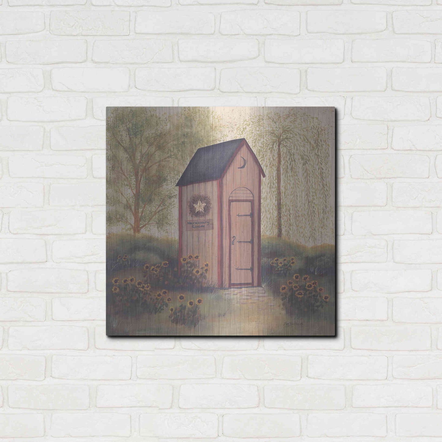 Luxe Metal Art 'Folk Art Outhouse I' by Pam Britton, Metal Wall Art,24x24