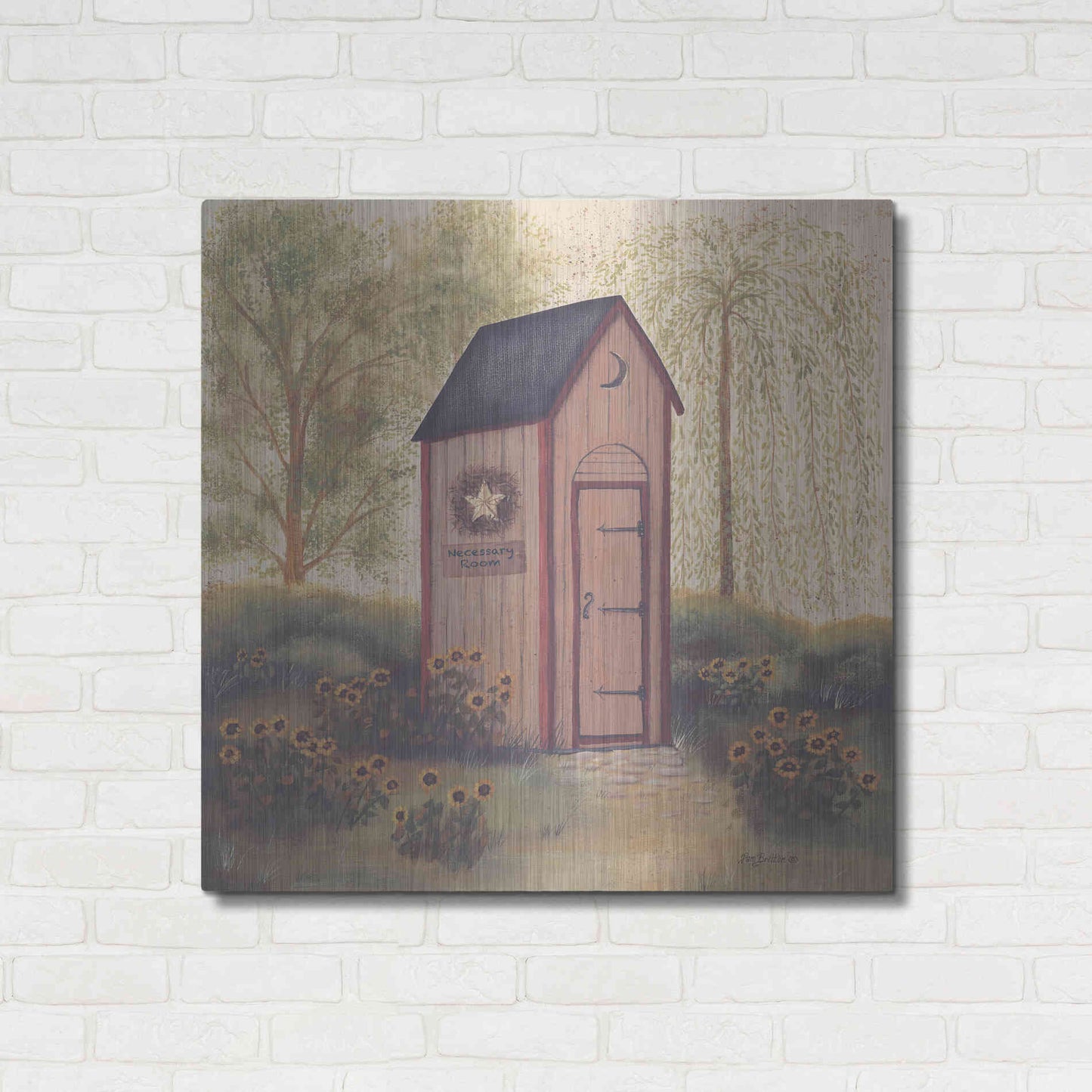 Luxe Metal Art 'Folk Art Outhouse I' by Pam Britton, Metal Wall Art,36x36
