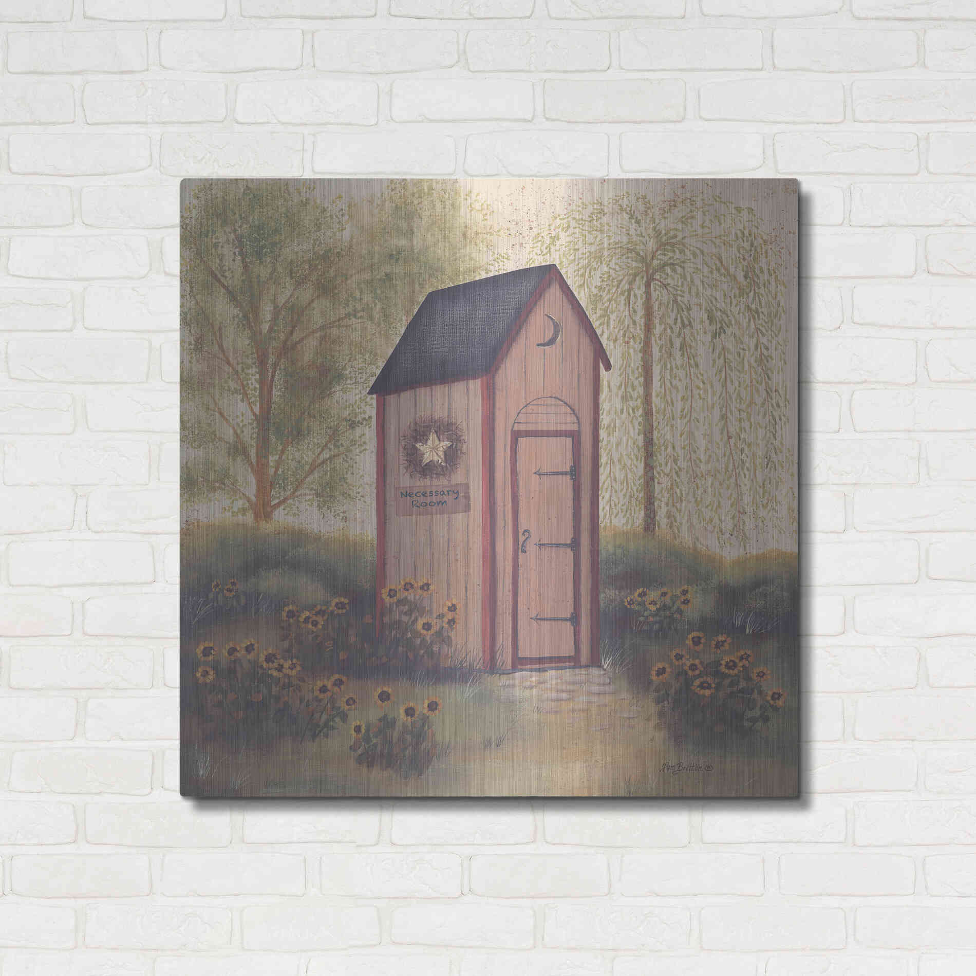 Luxe Metal Art 'Folk Art Outhouse I' by Pam Britton, Metal Wall Art,36x36