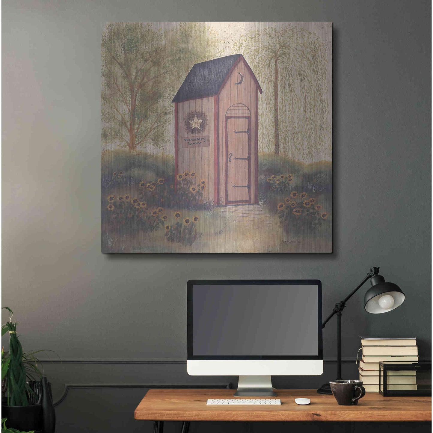 Luxe Metal Art 'Folk Art Outhouse I' by Pam Britton, Metal Wall Art,36x36