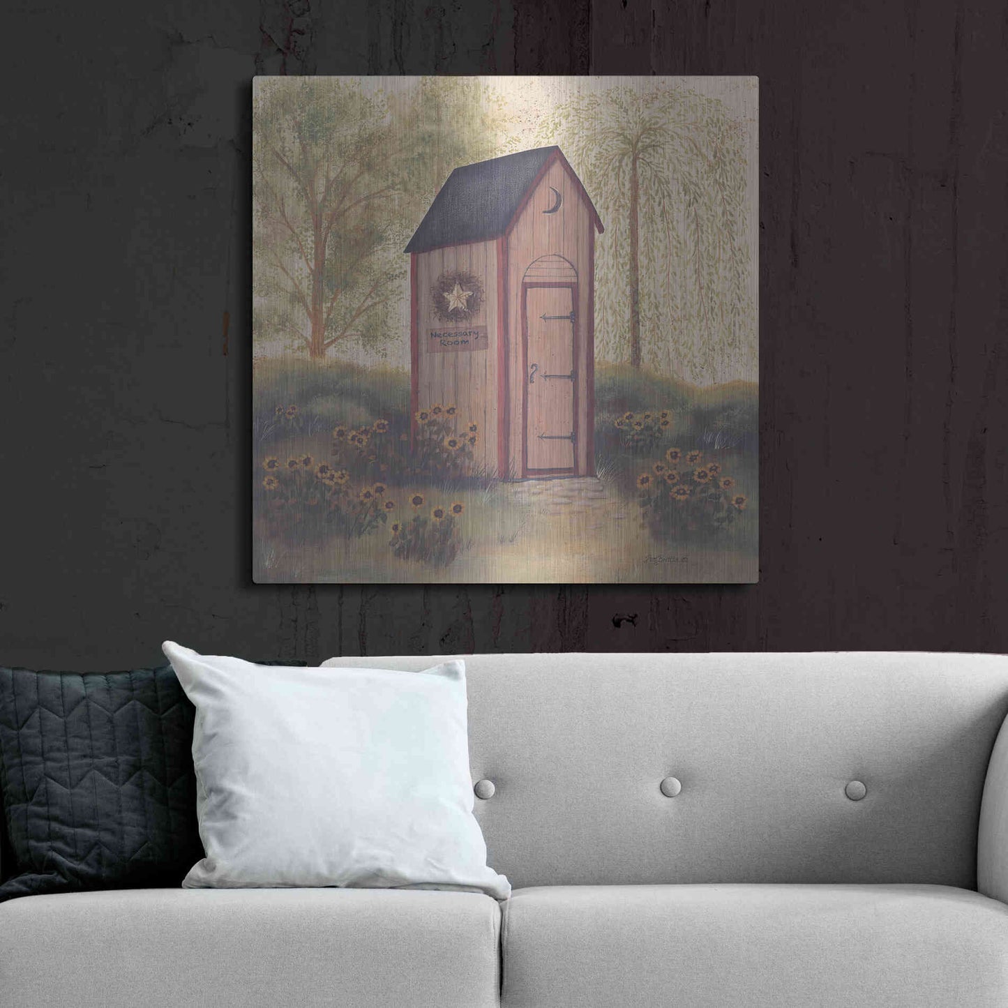 Luxe Metal Art 'Folk Art Outhouse I' by Pam Britton, Metal Wall Art,36x36