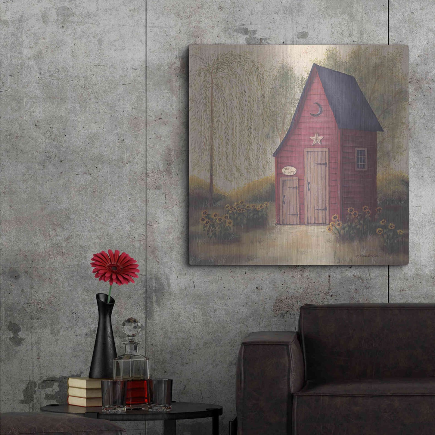 Luxe Metal Art 'Folk Art Outhouse II' by Pam Britton, Metal Wall Art,36x36