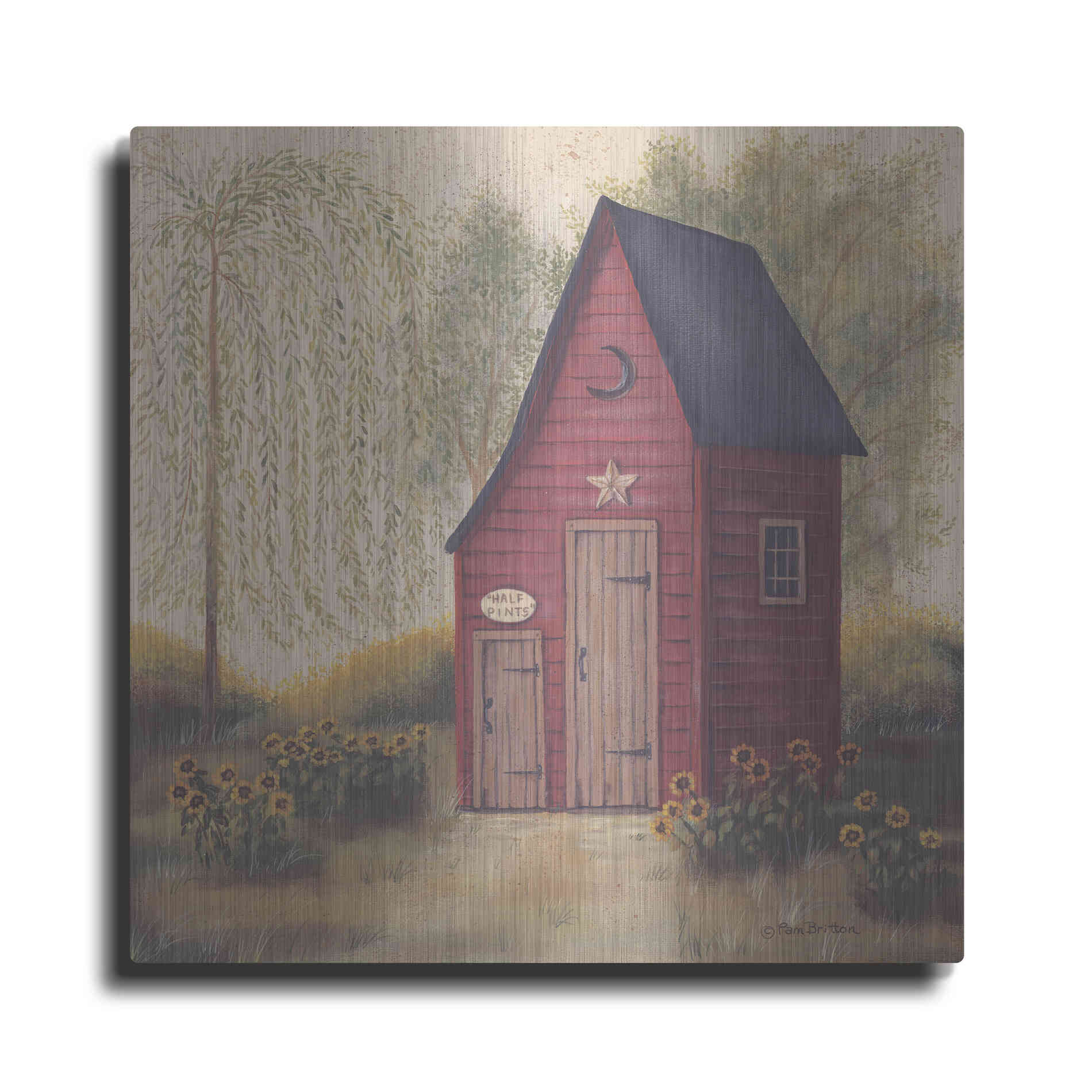 Luxe Metal Art 'Folk Art Outhouse II' by Pam Britton, Metal Wall Art