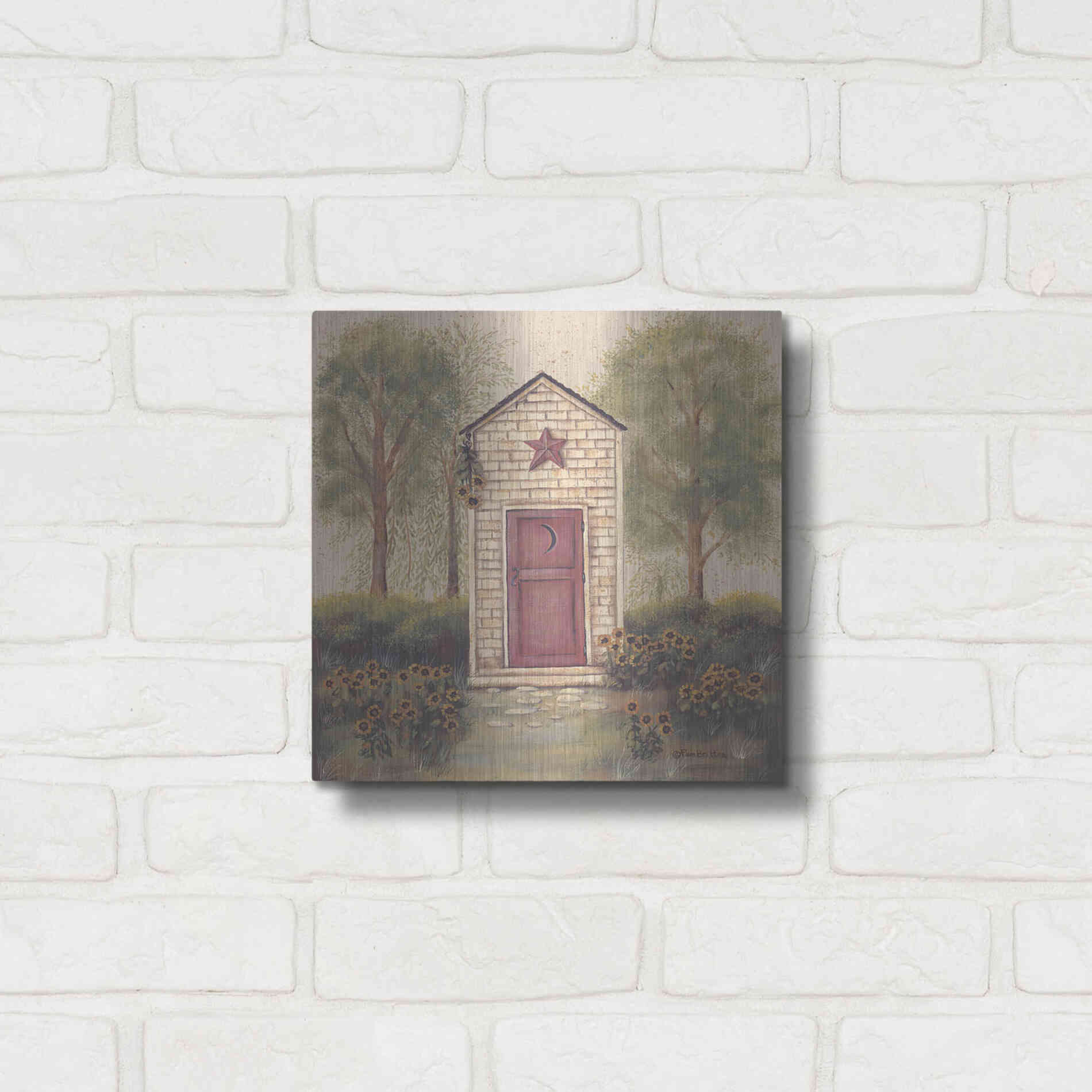 Luxe Metal Art 'Folk Art Outhouse III' by Pam Britton, Metal Wall Art,12x12