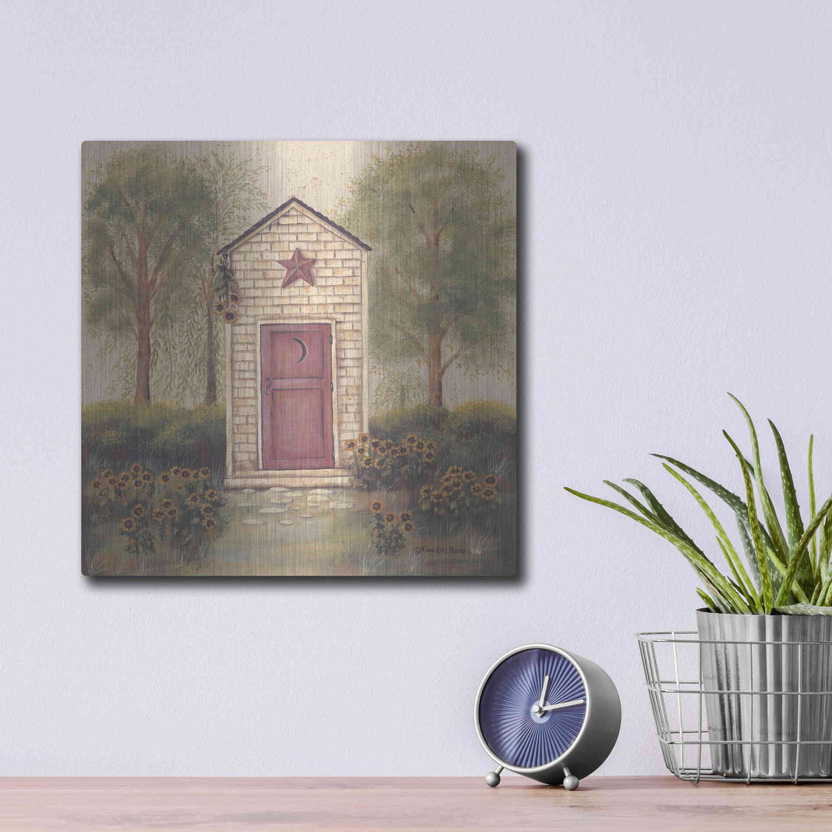 Luxe Metal Art 'Folk Art Outhouse III' by Pam Britton, Metal Wall Art,12x12