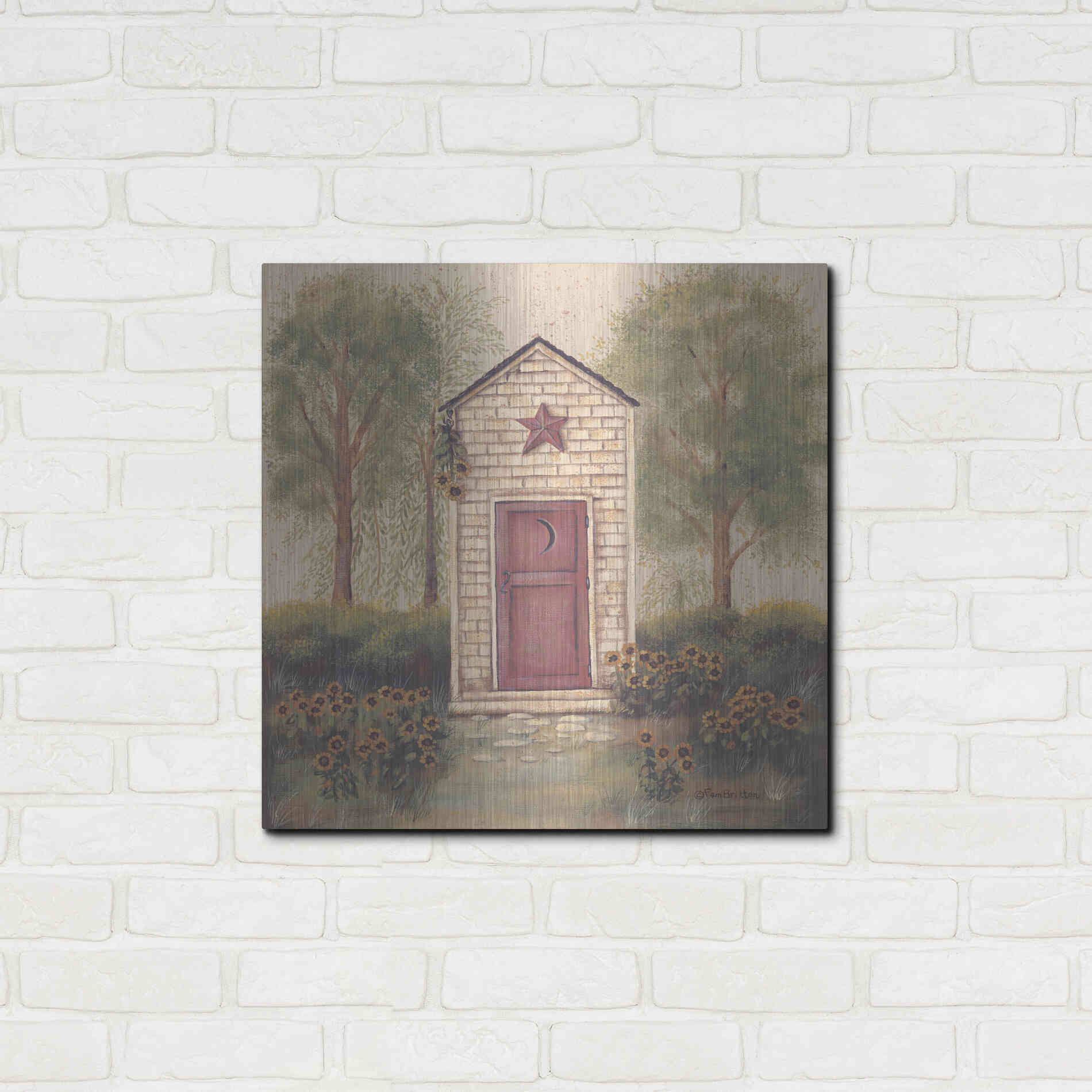 Luxe Metal Art 'Folk Art Outhouse III' by Pam Britton, Metal Wall Art,24x24