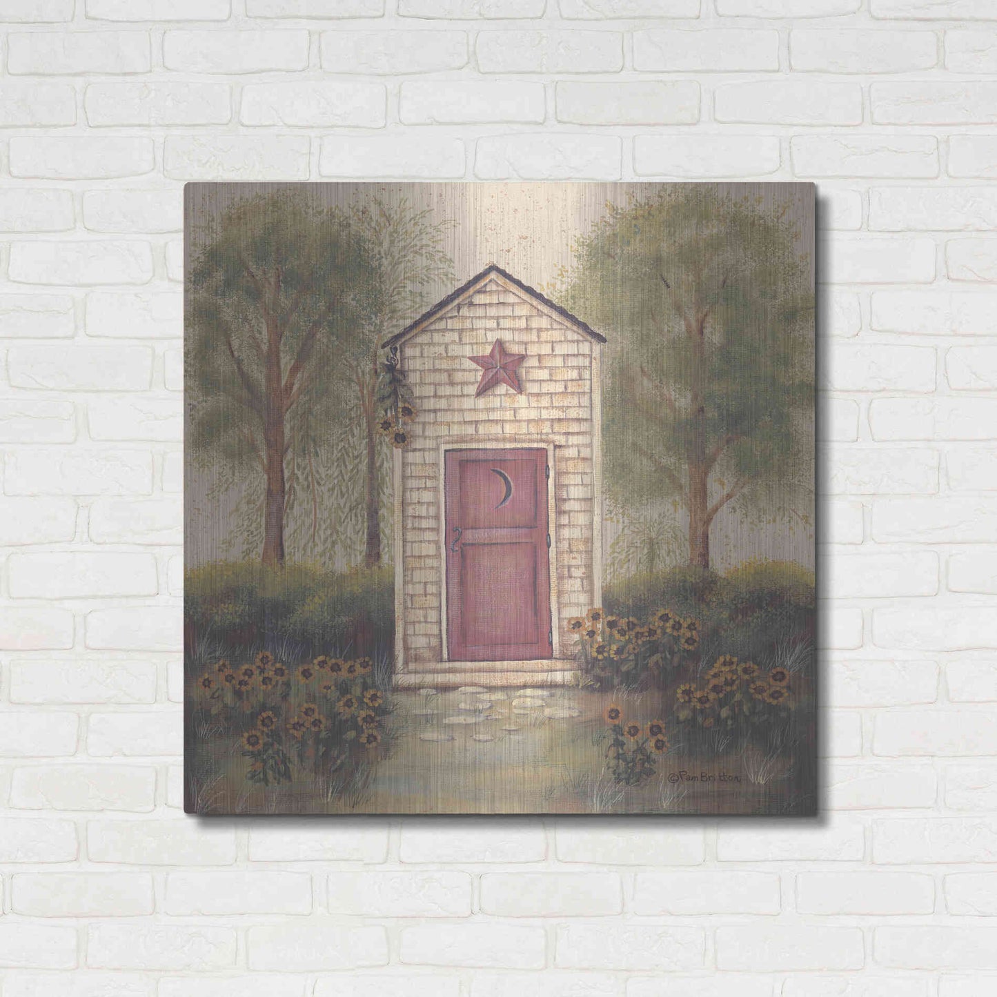Luxe Metal Art 'Folk Art Outhouse III' by Pam Britton, Metal Wall Art,36x36