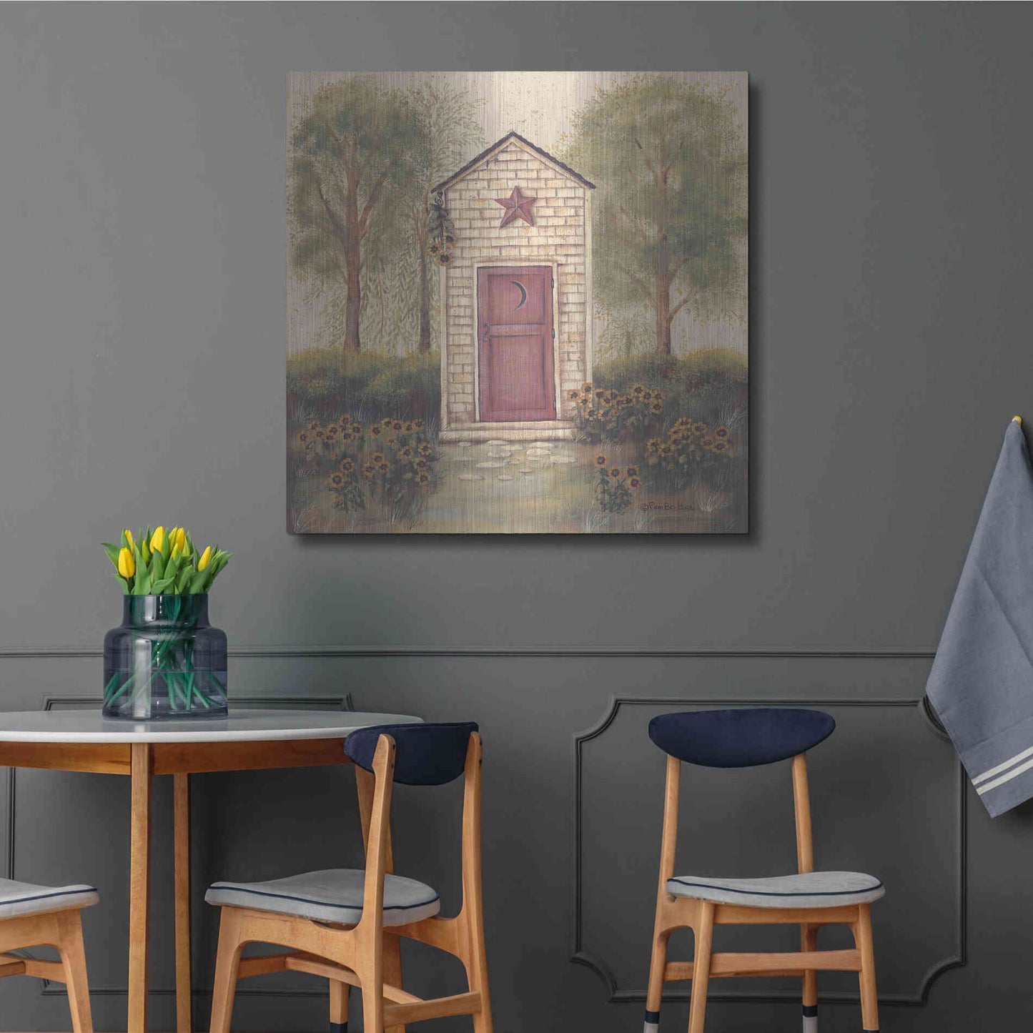 Luxe Metal Art 'Folk Art Outhouse III' by Pam Britton, Metal Wall Art,36x36