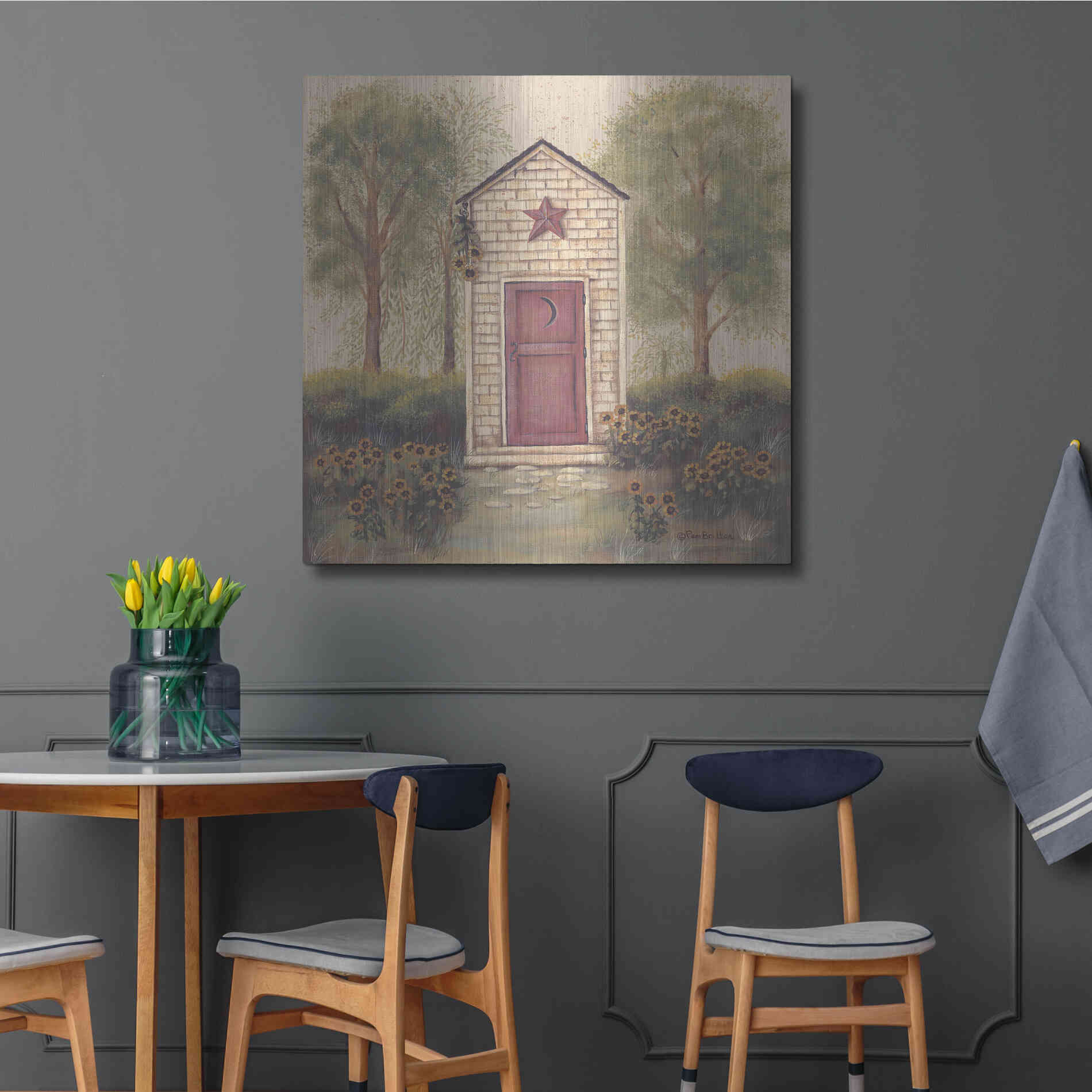 Luxe Metal Art 'Folk Art Outhouse III' by Pam Britton, Metal Wall Art,36x36