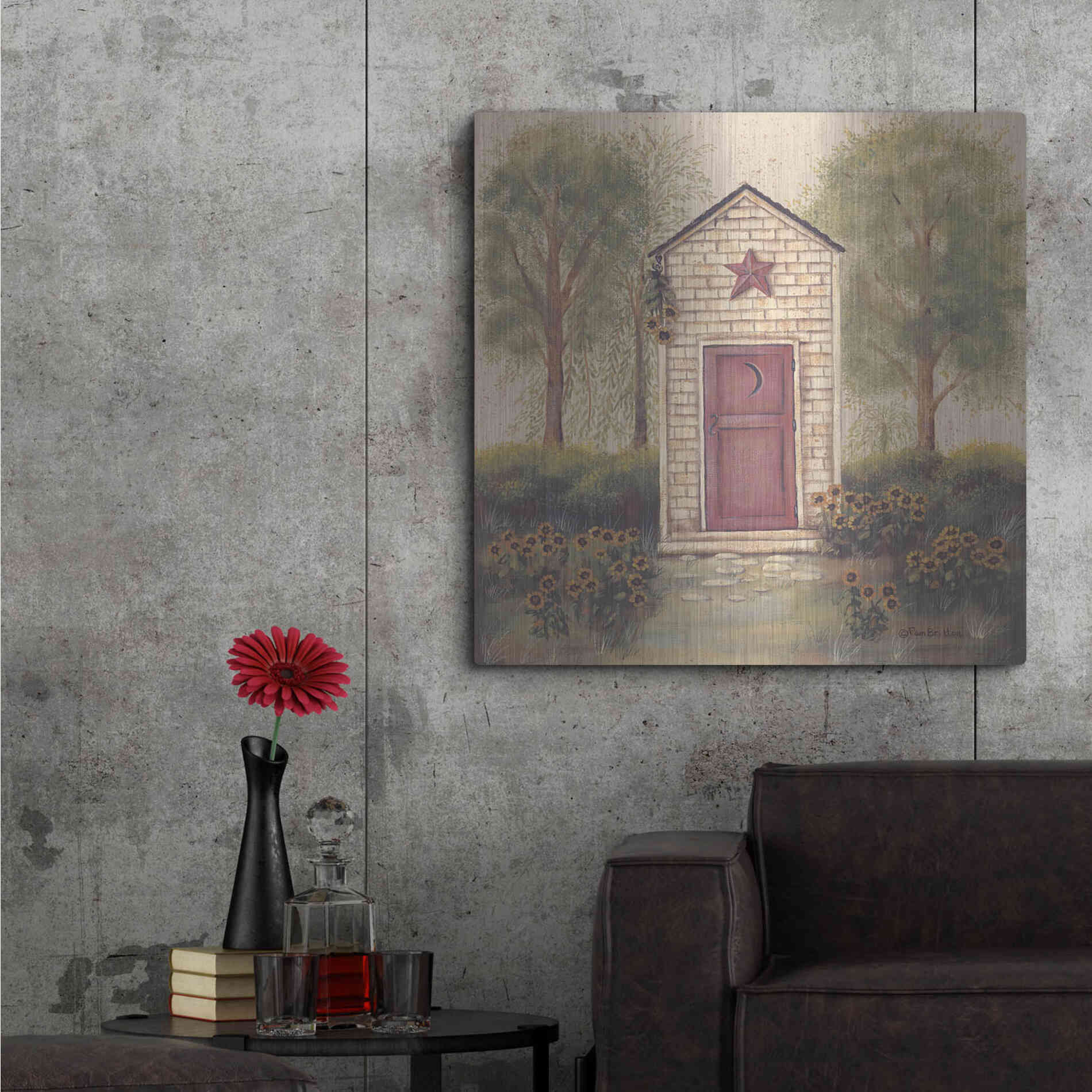 Luxe Metal Art 'Folk Art Outhouse III' by Pam Britton, Metal Wall Art,36x36