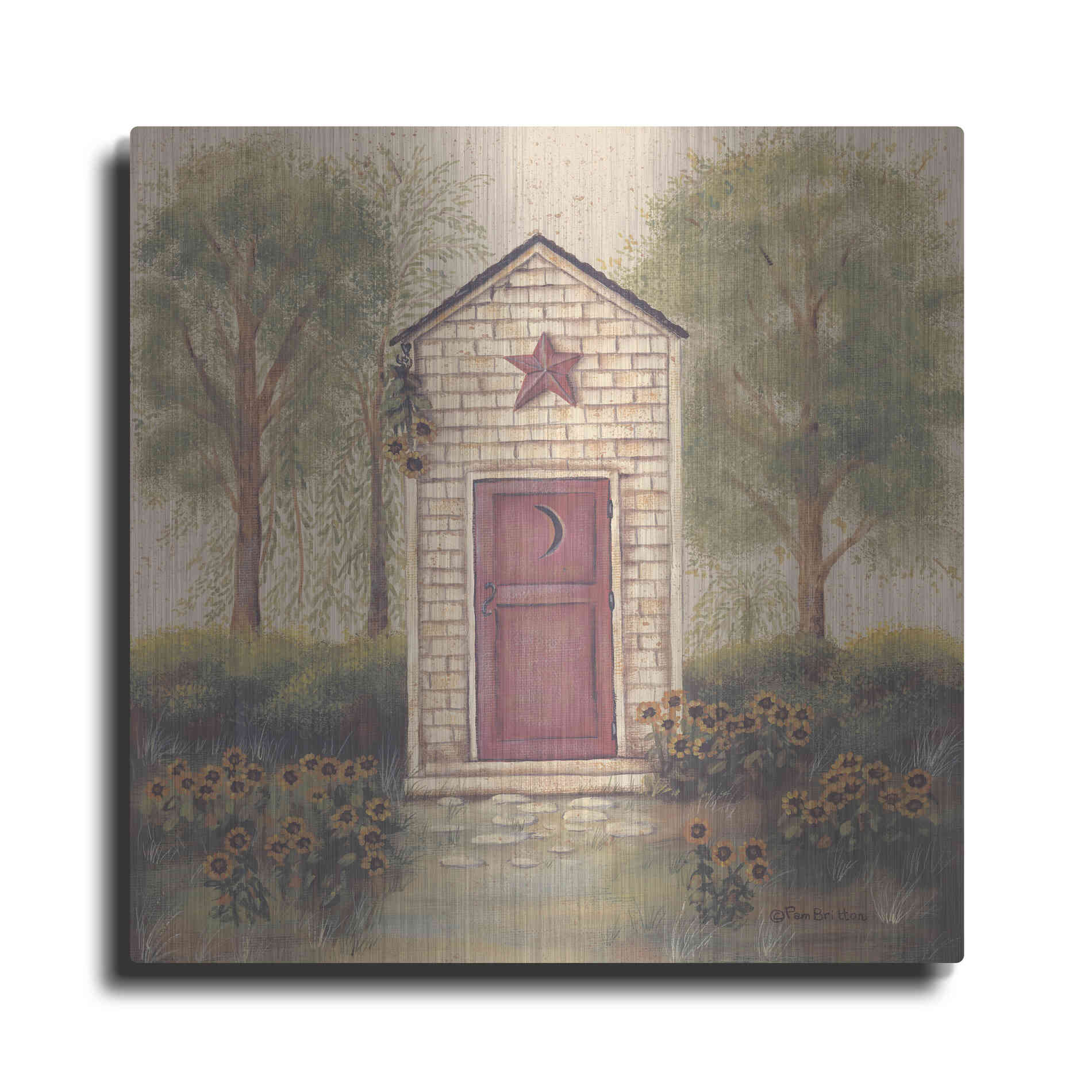 Luxe Metal Art 'Folk Art Outhouse III' by Pam Britton, Metal Wall Art