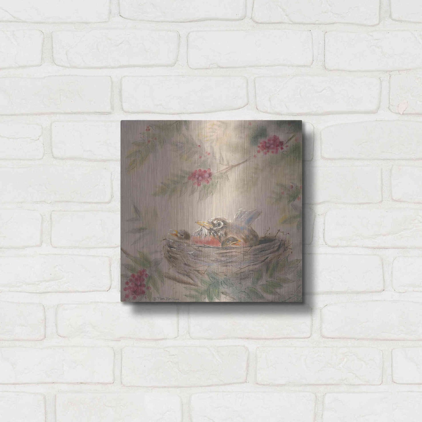 Luxe Metal Art 'Fledglings' by Pam Britton, Metal Wall Art,12x12