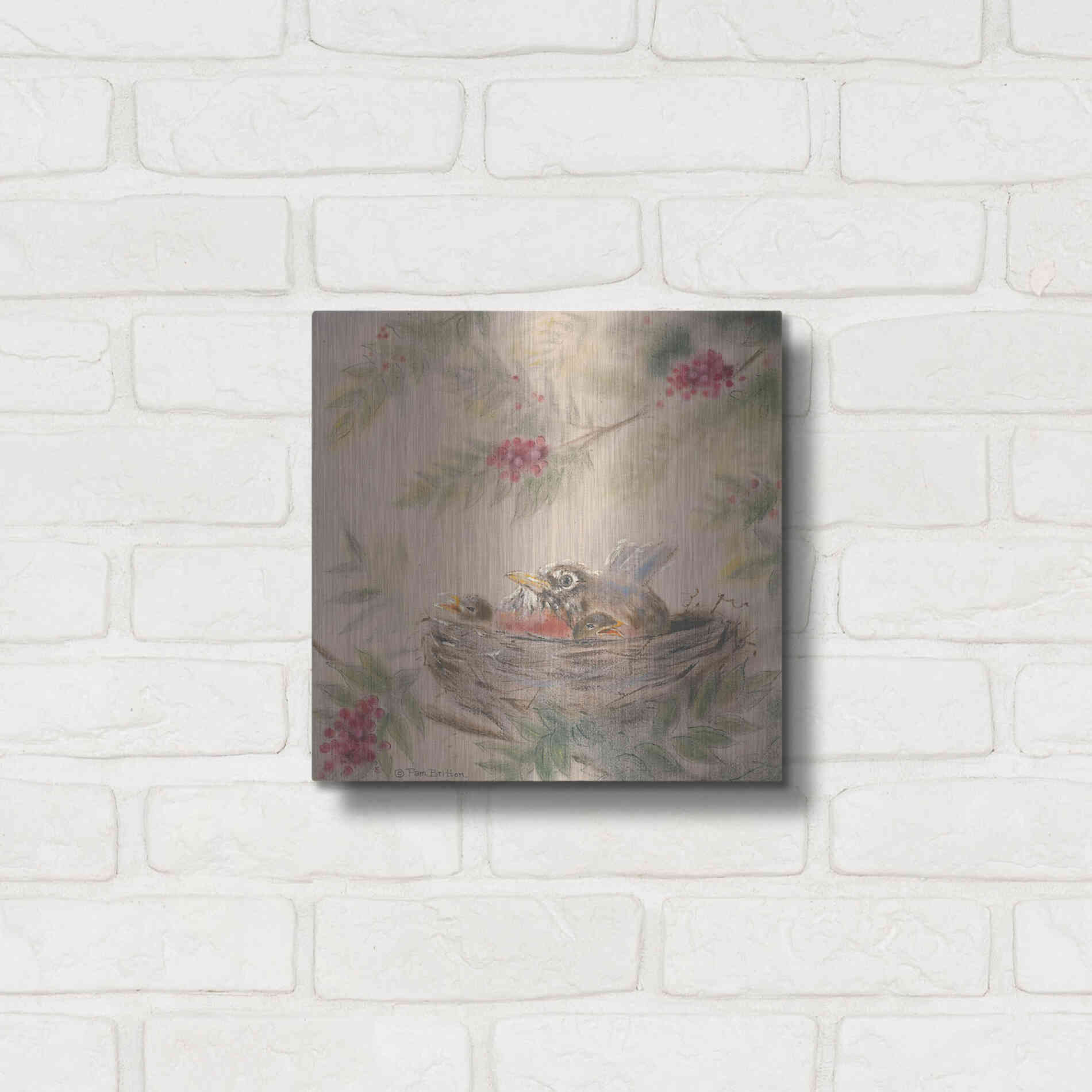 Luxe Metal Art 'Fledglings' by Pam Britton, Metal Wall Art,12x12