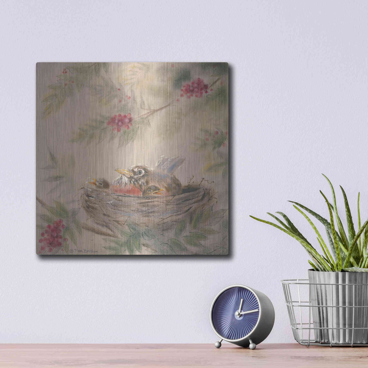 Luxe Metal Art 'Fledglings' by Pam Britton, Metal Wall Art,12x12
