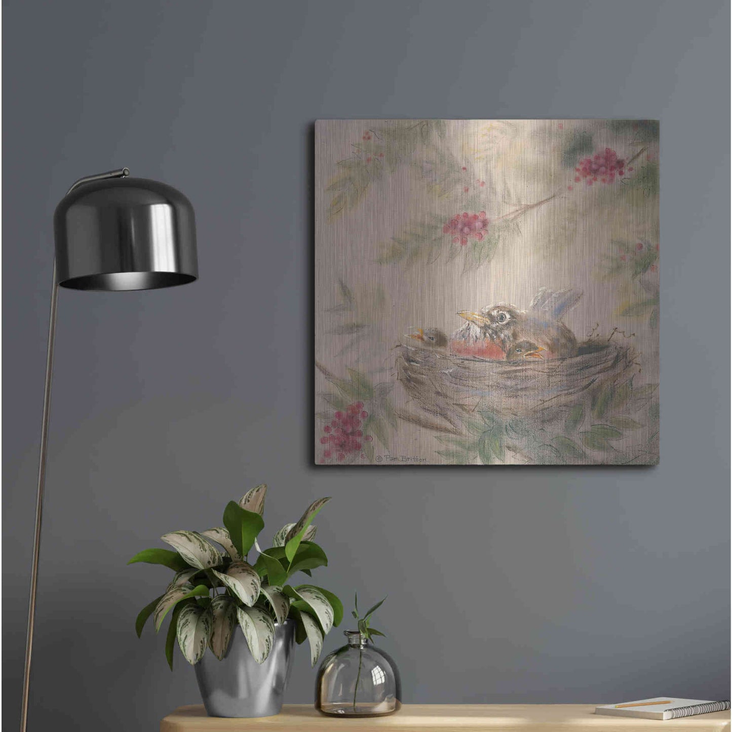 Luxe Metal Art 'Fledglings' by Pam Britton, Metal Wall Art,24x24