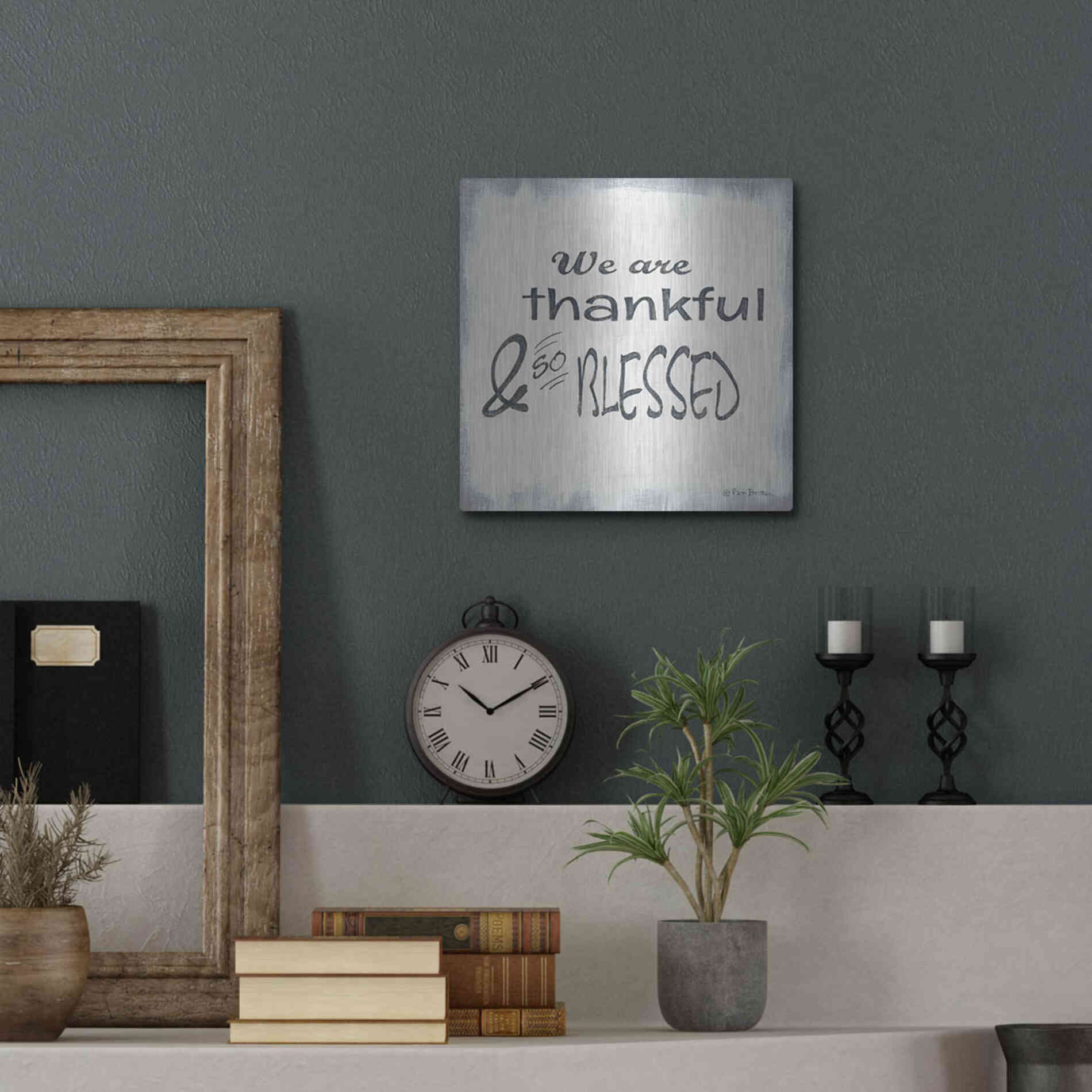 Luxe Metal Art 'Thankful & Blessed' by Pam Britton, Metal Wall Art,12x12