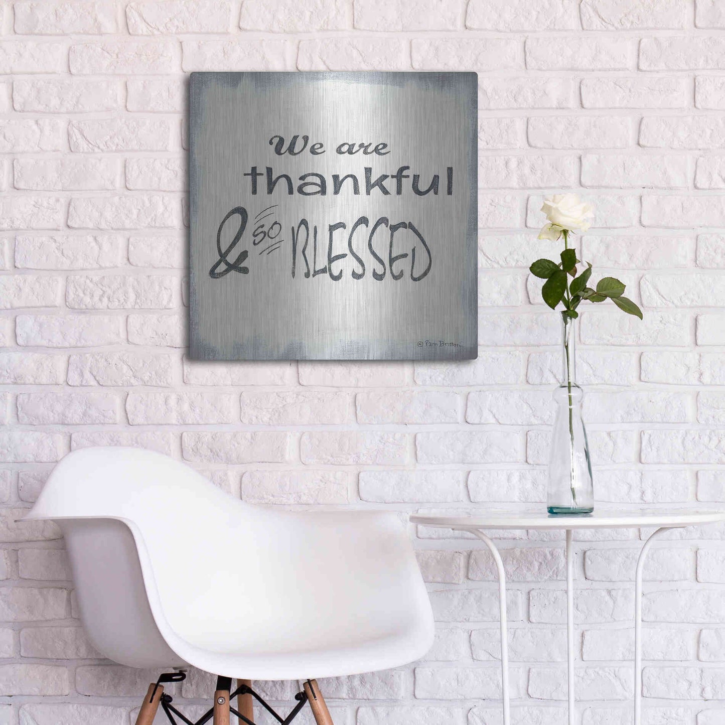 Luxe Metal Art 'Thankful & Blessed' by Pam Britton, Metal Wall Art,24x24
