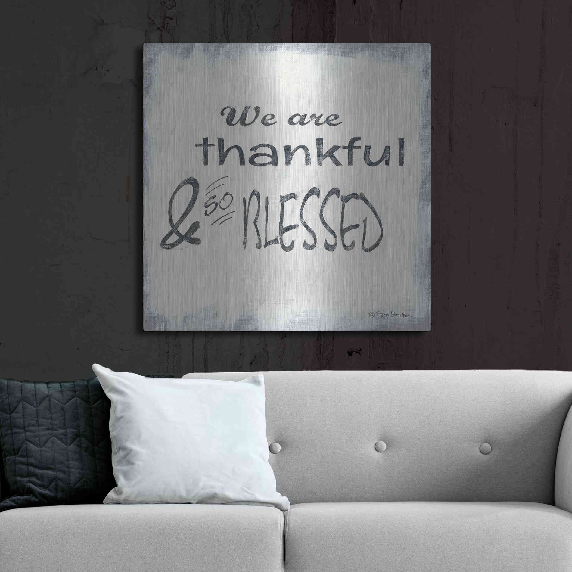 Luxe Metal Art 'Thankful & Blessed' by Pam Britton, Metal Wall Art,36x36