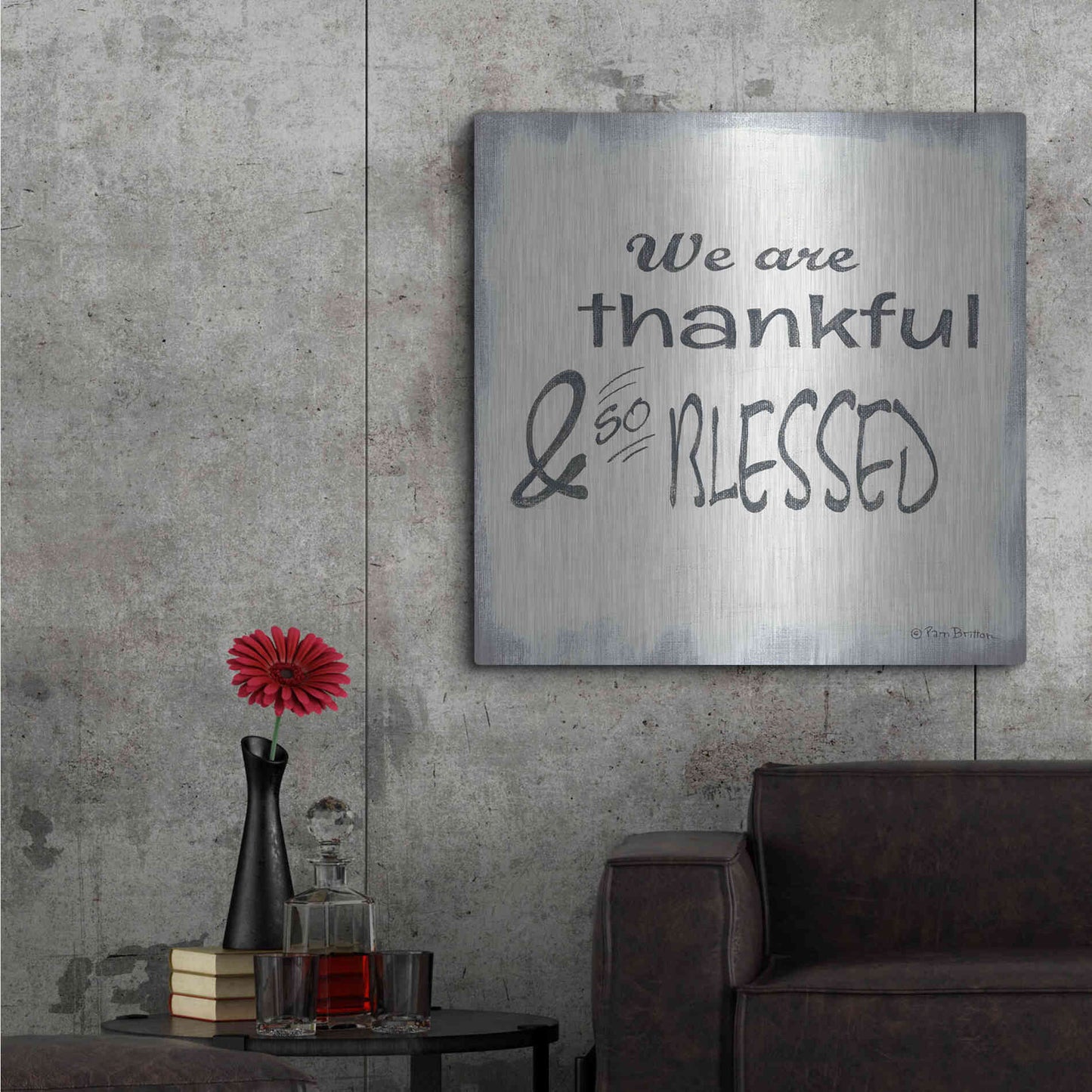 Luxe Metal Art 'Thankful & Blessed' by Pam Britton, Metal Wall Art,36x36