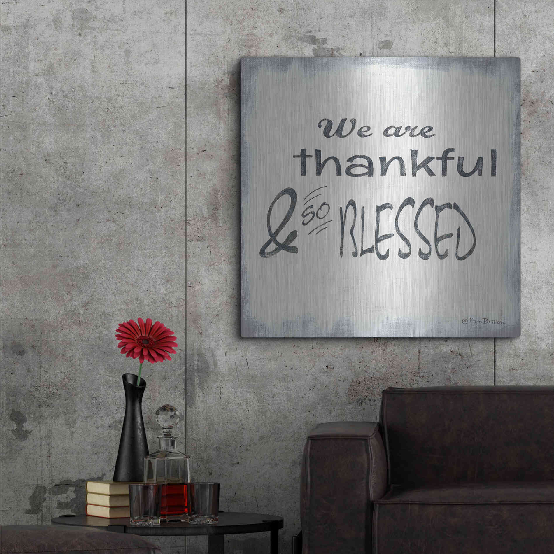 Luxe Metal Art 'Thankful & Blessed' by Pam Britton, Metal Wall Art,36x36