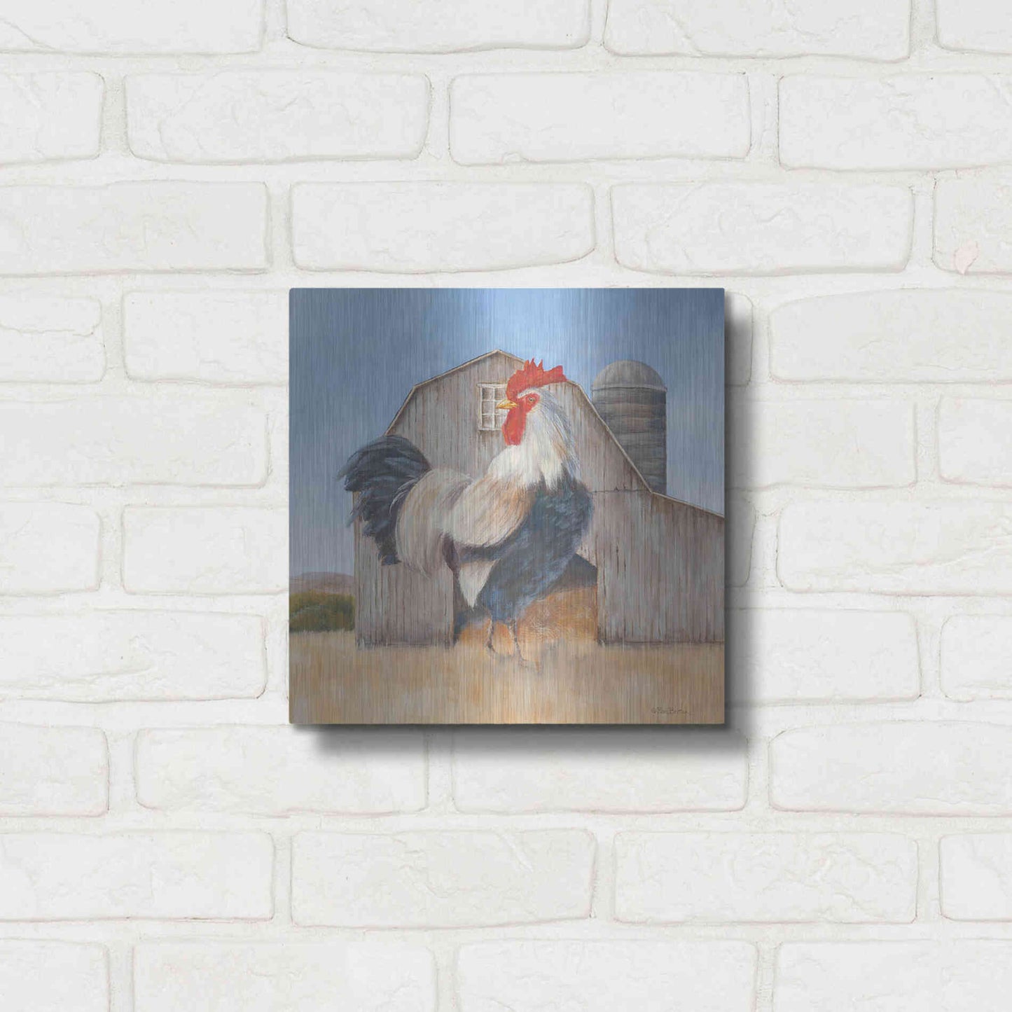 Luxe Metal Art 'Country Rooster' by Pam Britton, Metal Wall Art,12x12