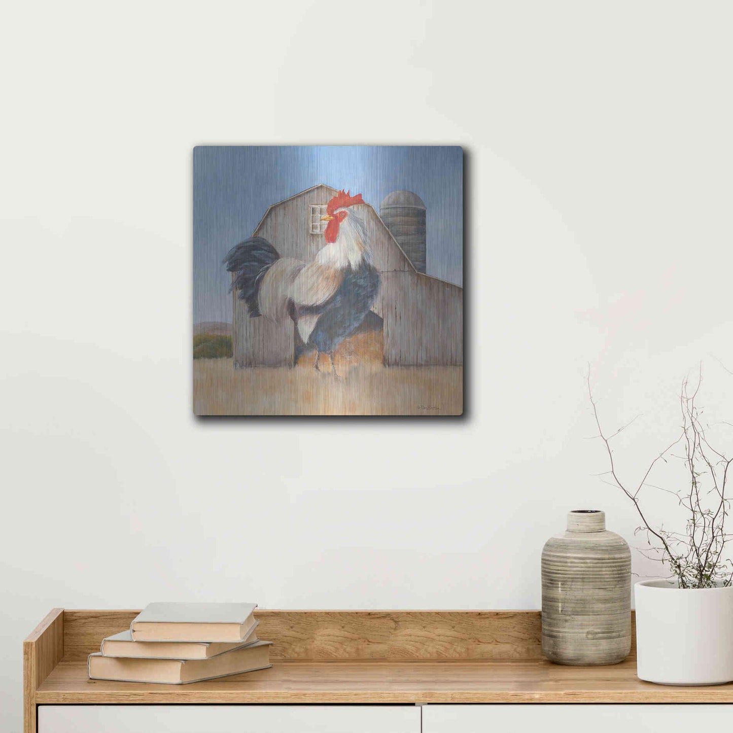 Luxe Metal Art 'Country Rooster' by Pam Britton, Metal Wall Art,12x12