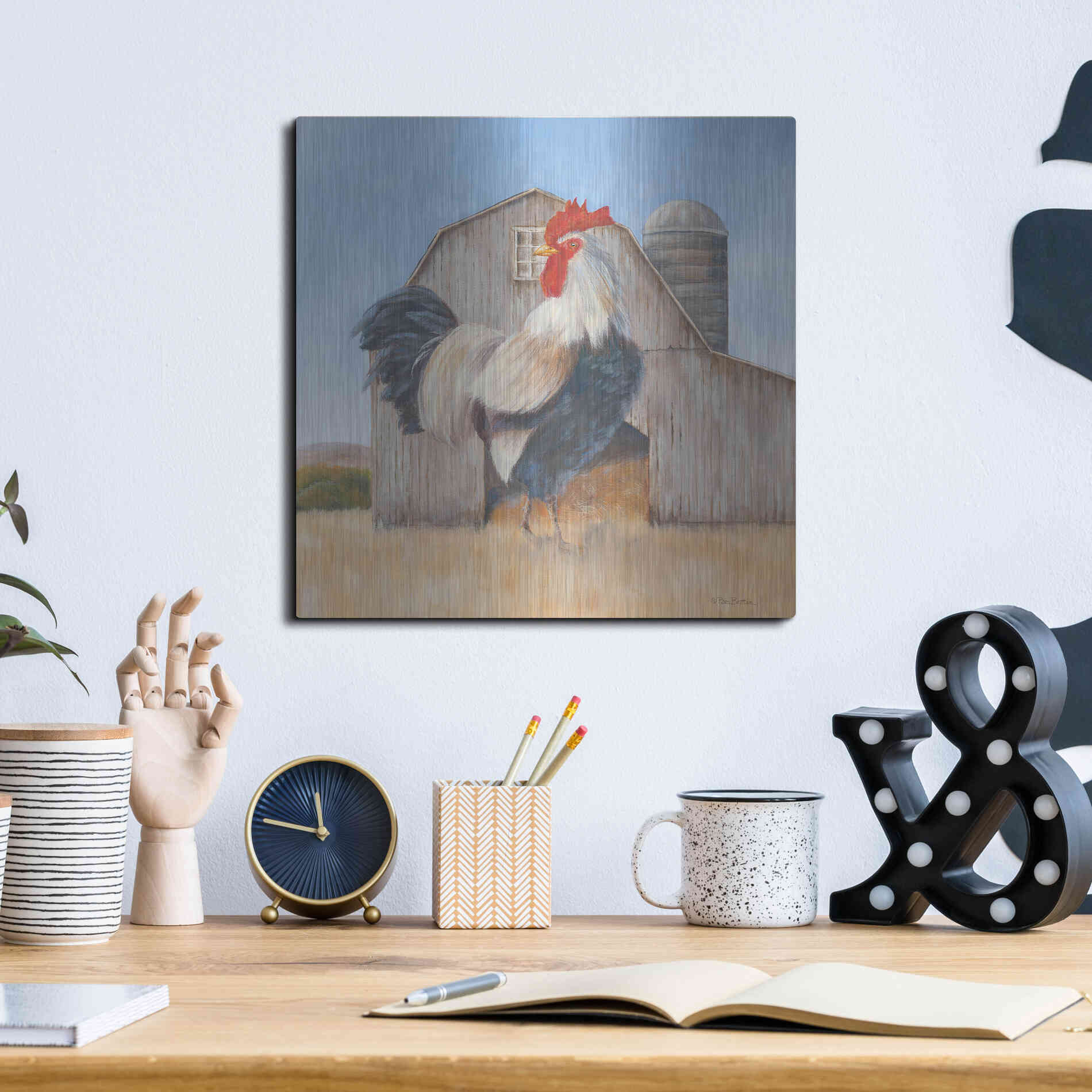 Luxe Metal Art 'Country Rooster' by Pam Britton, Metal Wall Art,12x12