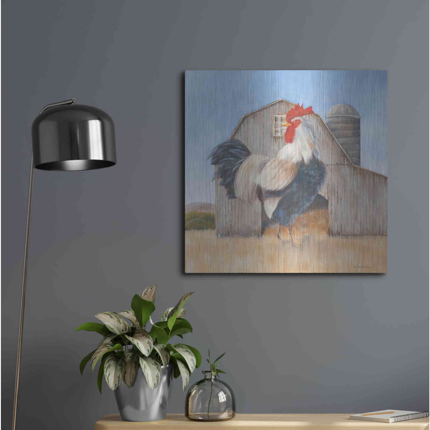 Luxe Metal Art 'Country Rooster' by Pam Britton, Metal Wall Art,24x24