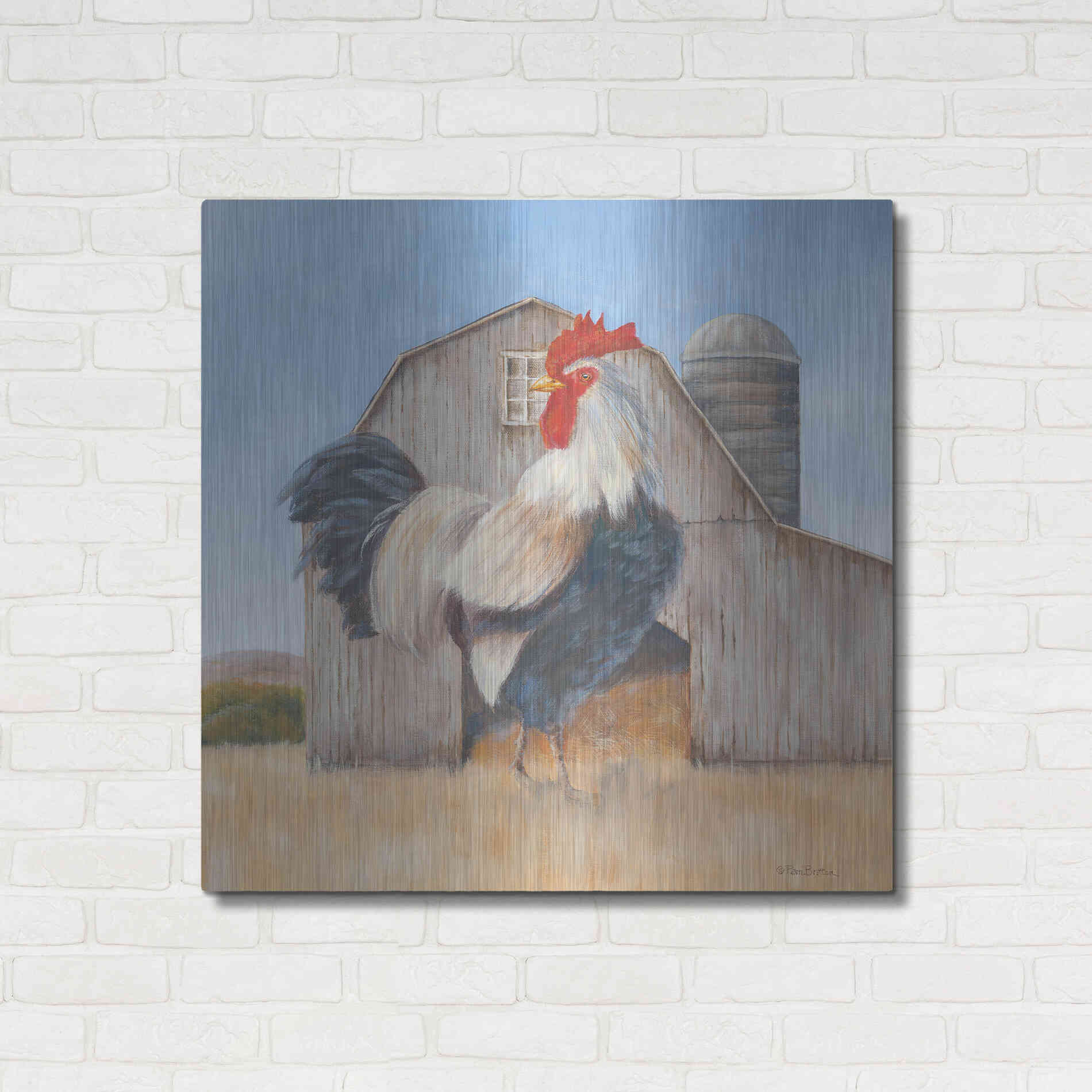 Luxe Metal Art 'Country Rooster' by Pam Britton, Metal Wall Art,36x36