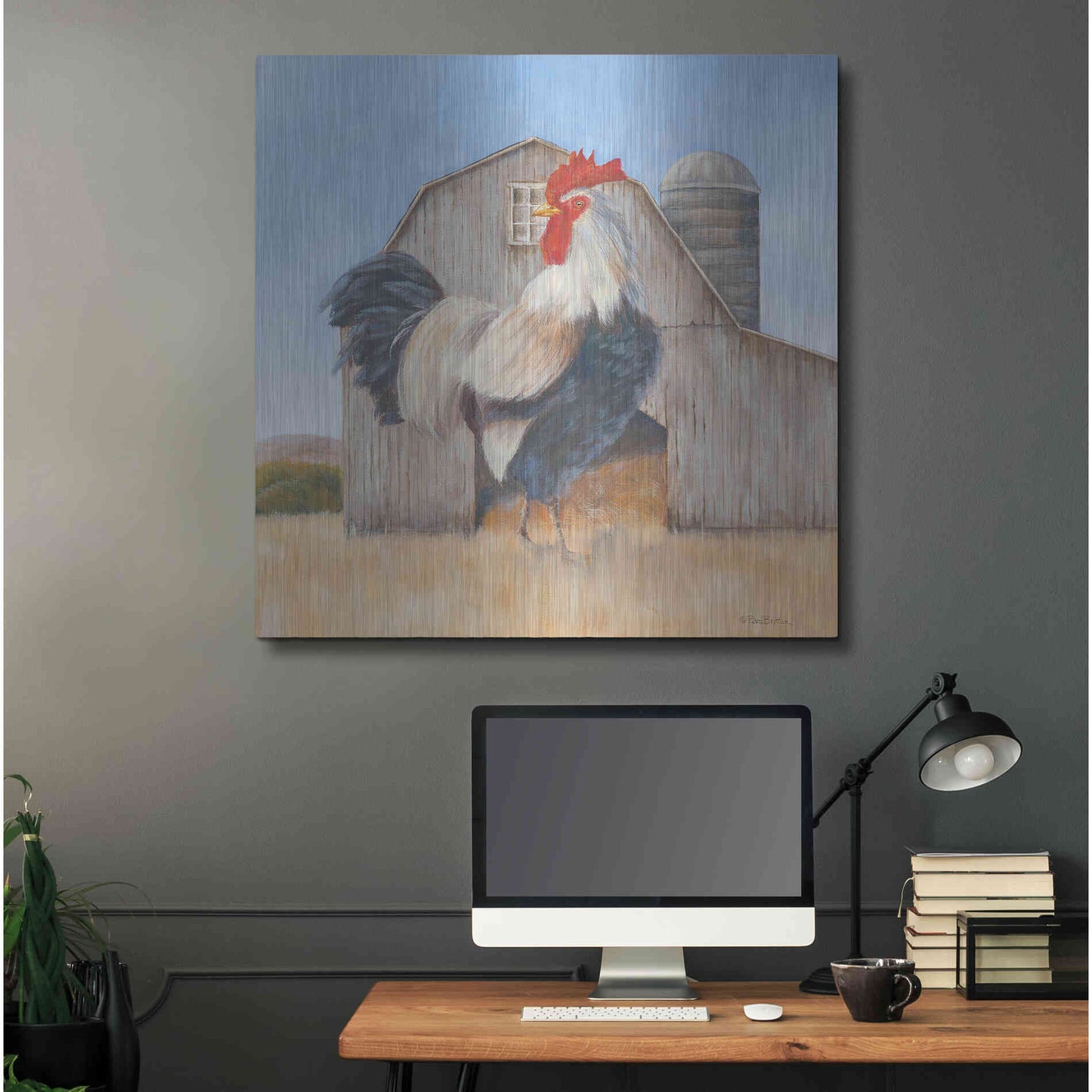 Luxe Metal Art 'Country Rooster' by Pam Britton, Metal Wall Art,36x36