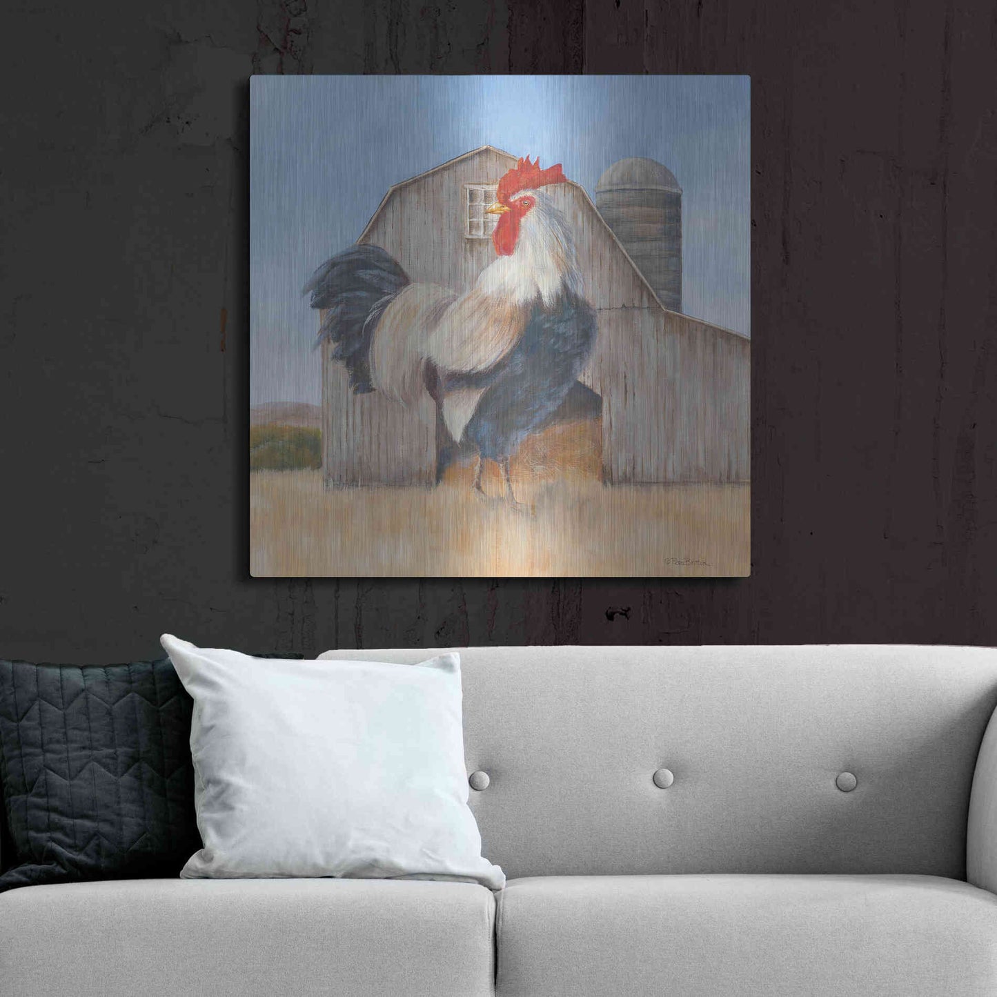 Luxe Metal Art 'Country Rooster' by Pam Britton, Metal Wall Art,36x36